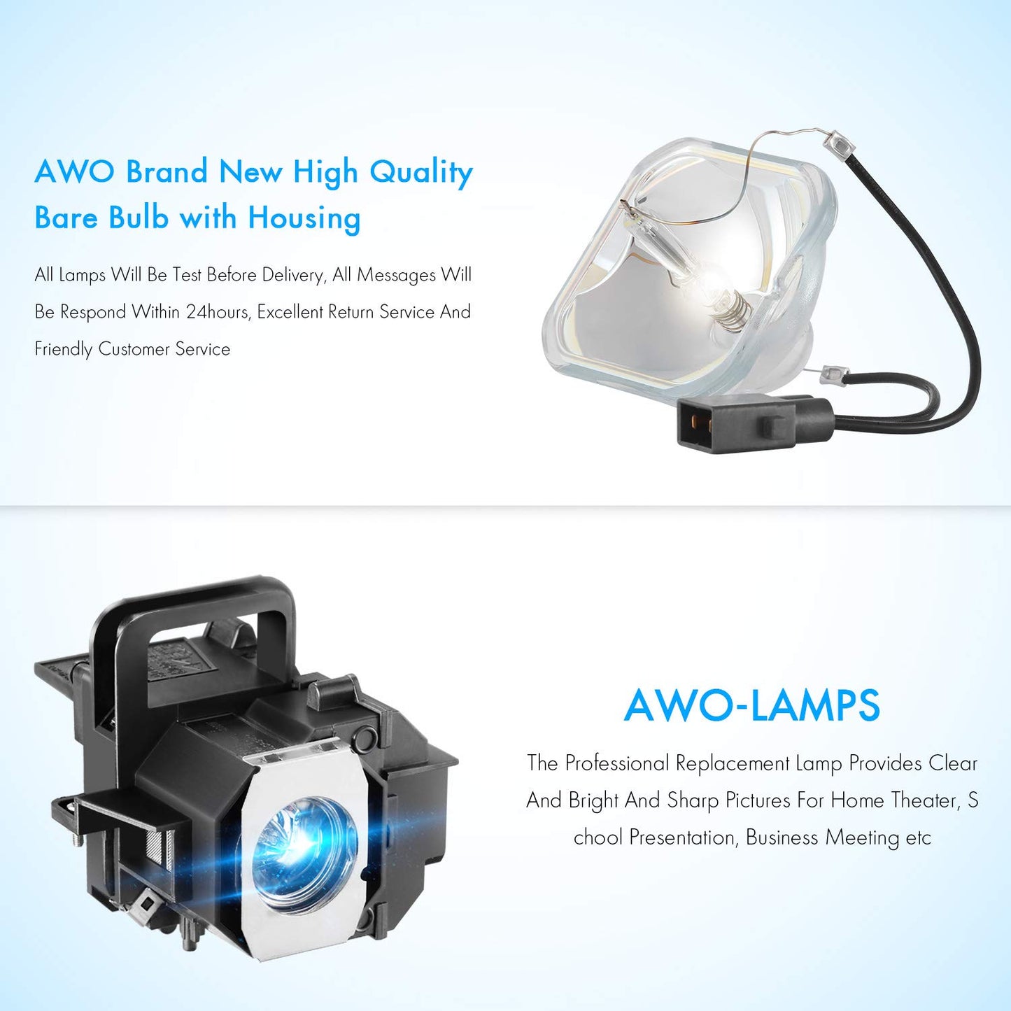 AWO V13H010L49 Replacement Lamp Bulb with Housing for EPSON ELPLP49 Home Cinema 6100 6500UB 8100 8350 8500UB 8700UB; PowerLite Pro Cinema 7100 7500UB