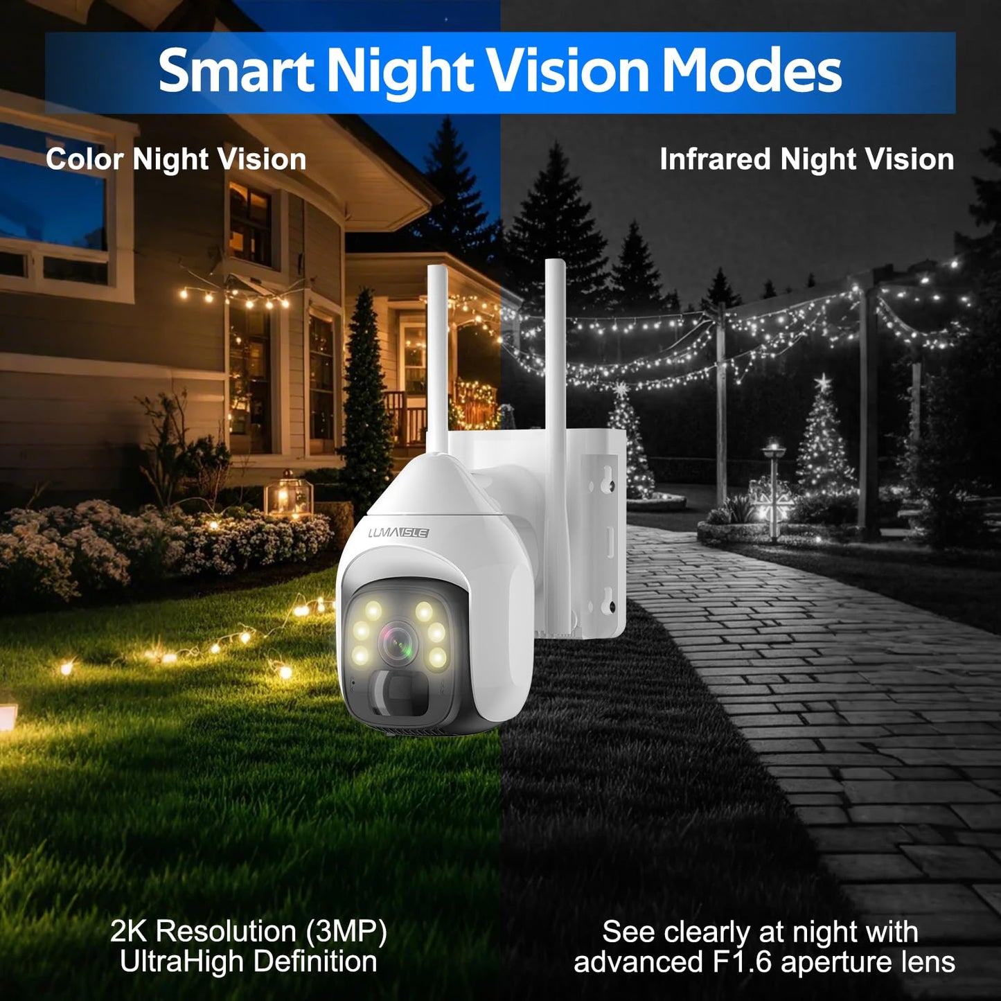 Solar Security Cameras Wireless Outdoor, 2K Pan/Tilt 360° WiFi Cameras for Home Security, Battery Powered Camera with Spotlights, Color Night