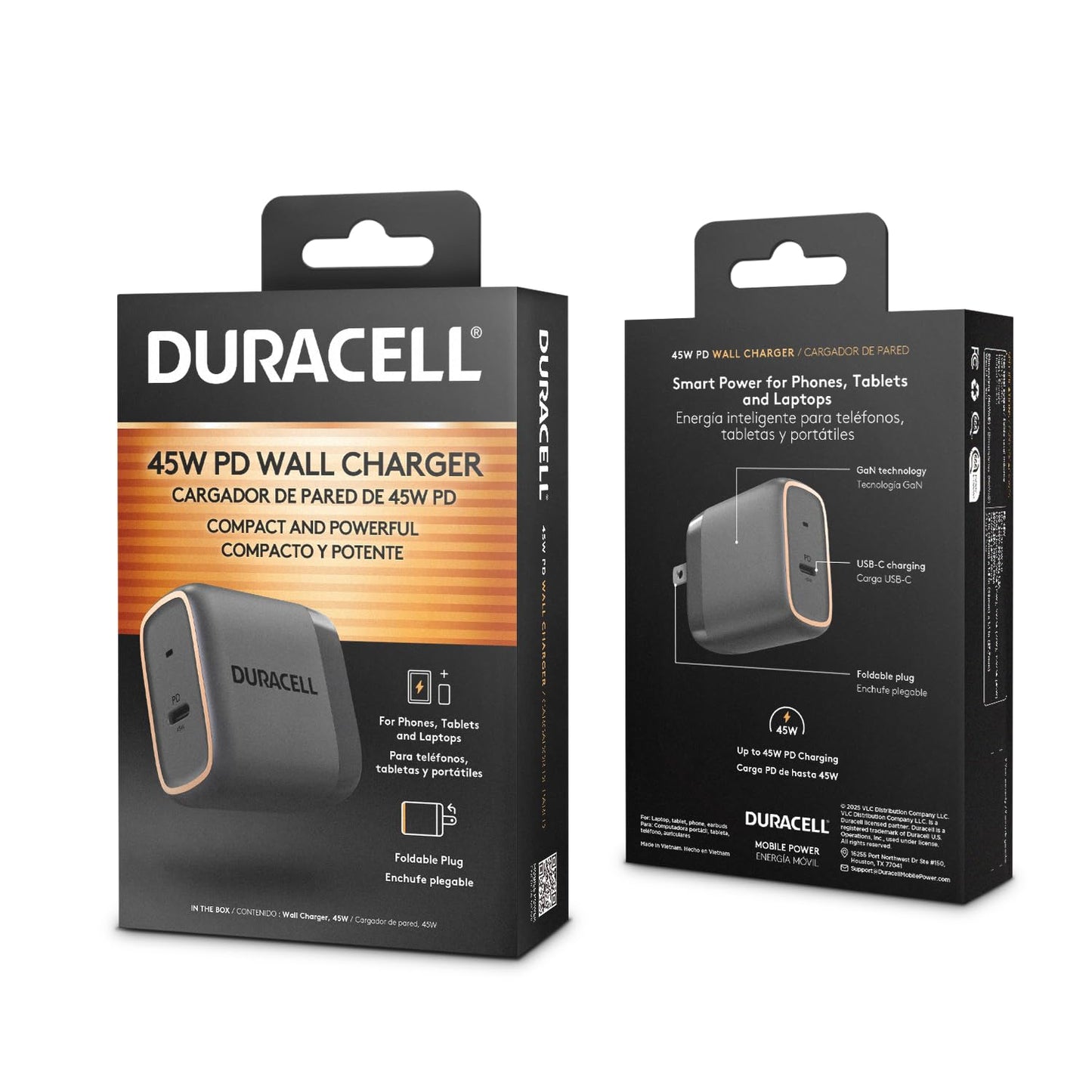DURACELL 45W PD Folding Wall Plug | USB-C Wall Fast Charger | Excellent for Charging Your Smart Phone | Tablet | Laptop | Convenient for Travel |