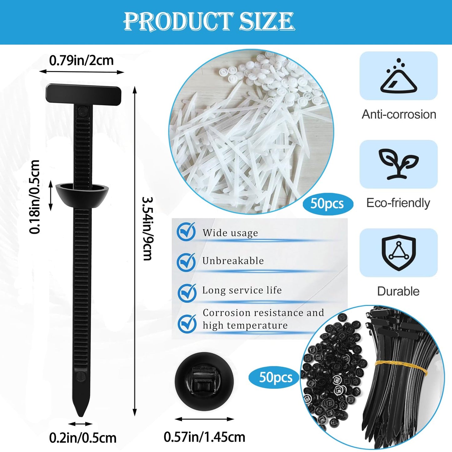 100 PCS Nylon Universal Cable Tie Buckle, Heavy Duty Self-Locking Nylon Zip Ties Holder, New Multi-functional UV Resistant Plastic Cable Tie Tool
