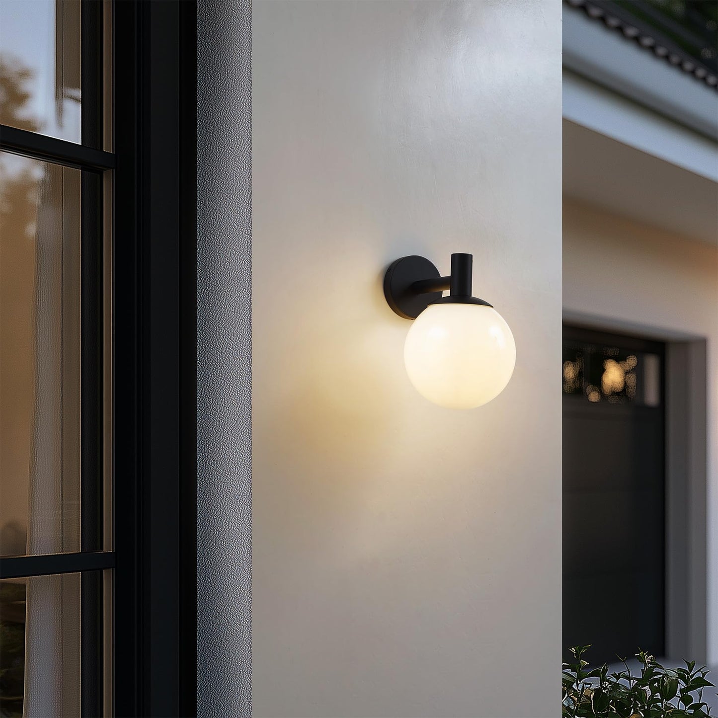 Lucande Porch Light Outdoor Globe Wall Light, Modern Exterior Sconce with Opal Glass Shade, Black Wall Light Fixture for Exterior Patio Balcony