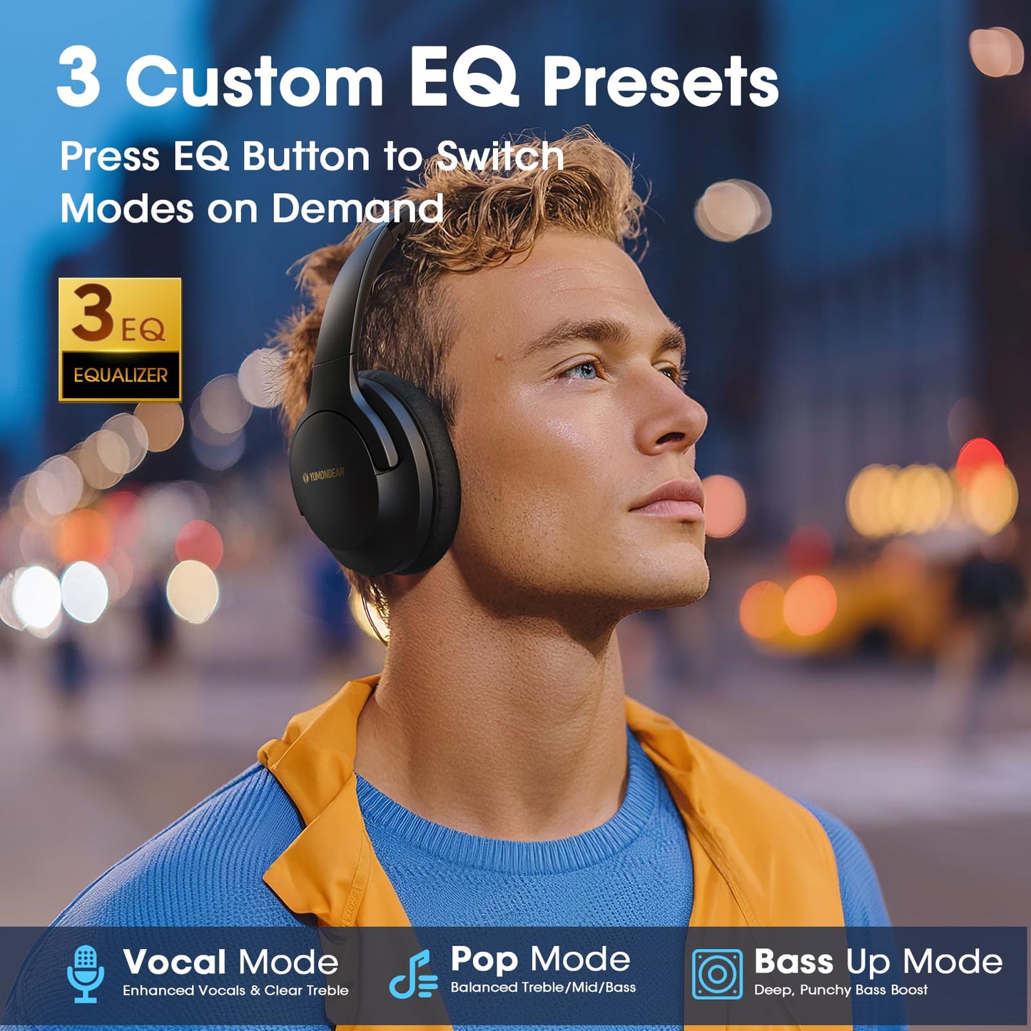 YUMONDEAR Bluetooth Headphones Over Ear, 80 Hrs Playtime Wireless Headphones with ENC Mic, Deep Bass EQ, Foldable Comfort for Travel, Gym…