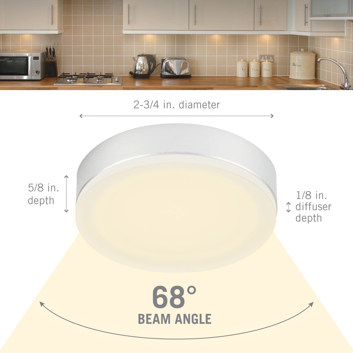 Armacost Lighting EdgeVue 12V Under Cabinet LED Puck Light, 3000K Soft-White Light, 2.75 Inch, Aluminum Silver Finish - 223120