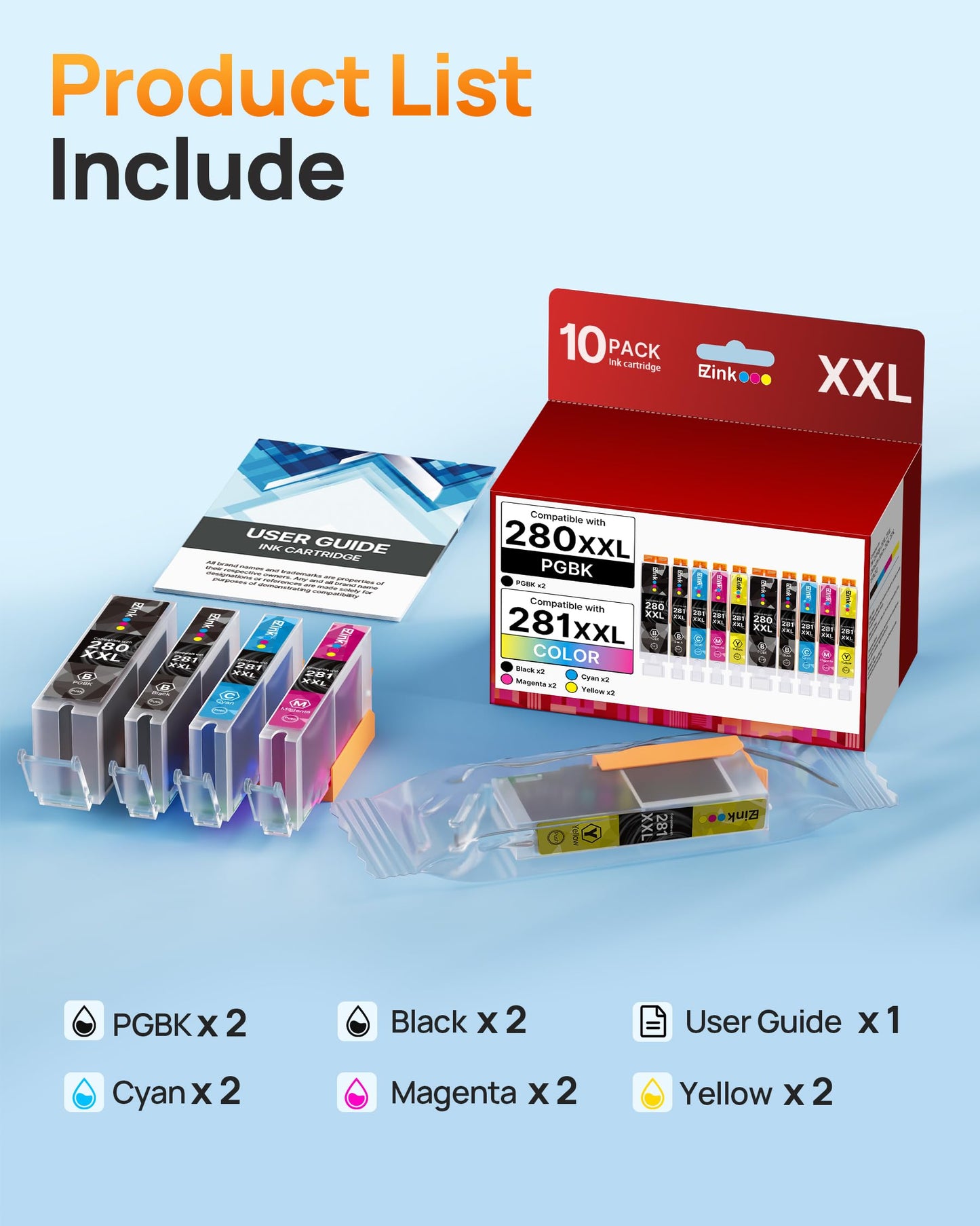 E-Z Ink 10 Pack 280 281 XXL Ink Cartridges for Canon 280 281 Ink Cartridges