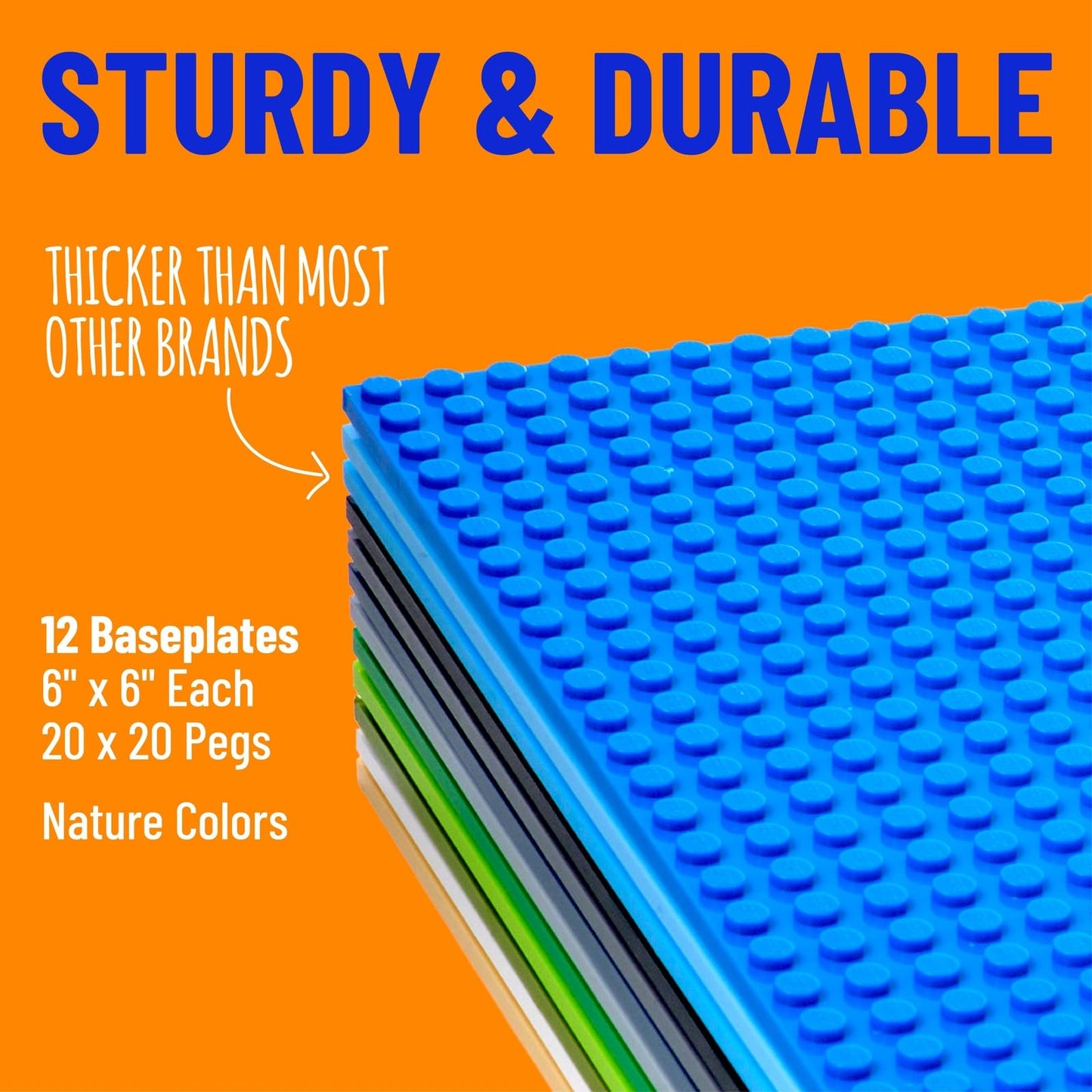 Strictly Briks 12pk Stackable Baseplates 6x6 – Compatible with Lego, 20x20 Stud Classic Building Plates, Double-Sided, 12 Nature Colors