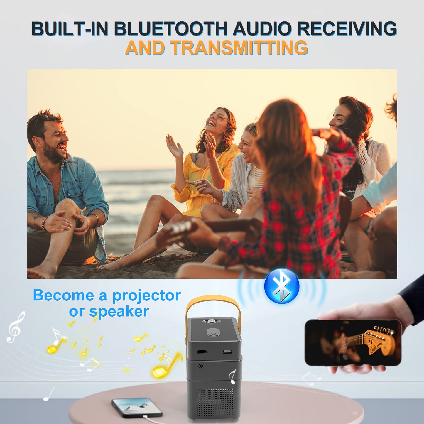 Portable WiFi Bluetooth Projector, JIMTAB V1 Outdoor Projector Full HD 1080P Supported, Mini Movie Projector with Foldable Carry Bag Dual Speakers