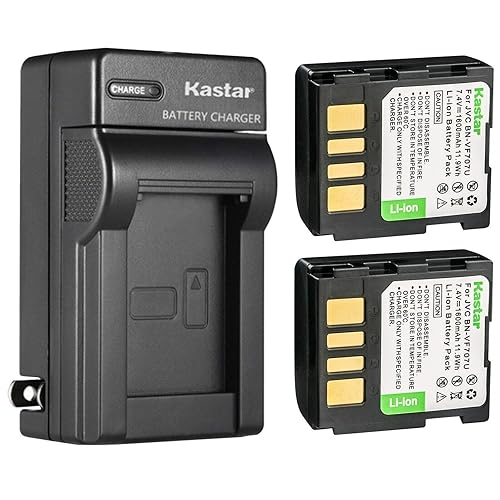 Kastar 2-Pack BN-VF707U Battery and AC Wall Charger Replacement for JVC GZ-MG21EX GZ-MG21EY GZ-MG21ZEZ GZ-MG21U GZ-MG21US GZ-MG22 GZ-MG22AG GZ-MG22AS