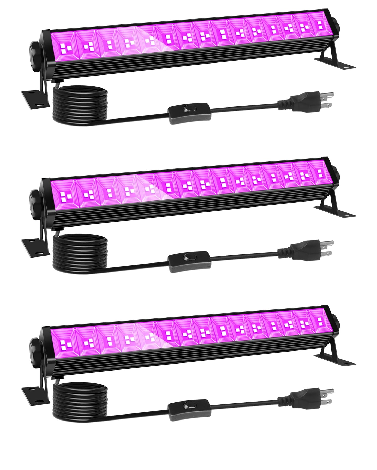 3 Pack 42W LED Black Light Bar, Blacklight Flood Light with Plug & Switch & 5.9ft Power Cord, Each Light Up 24x24ft Area, for Glow Fluorescent Party