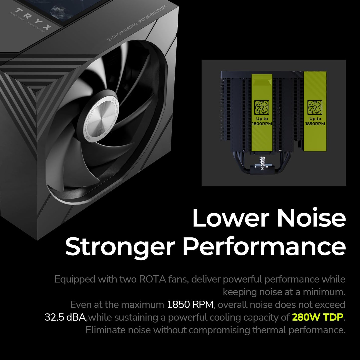 TRYX TURRIS 620 CPU Air Cooler 5.0" IPS Customizable Screen 280w TDP Dual Tower CPU Cooler Reflow Soldering with Display Powered by KANALI