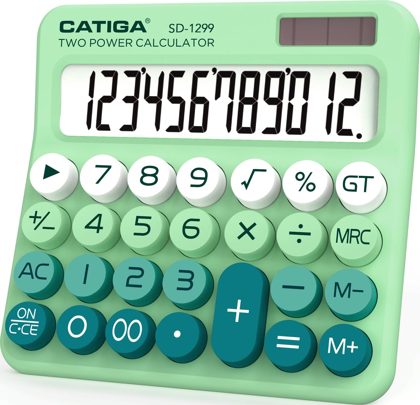 CATIGA Mechanical Switch Calculator with Solar and Battery Dual Power, 12-Digit Large LCD Display, Aesthetic and Cute Desktop Calculator with Big