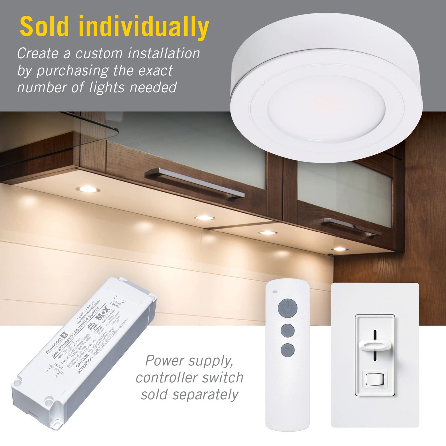 Armacost Lighting PureVue Dimmable Under Cabinet LED Puck Light, 5000K (Daylight-White Light), 2.75 Inch, White Finish - 253412