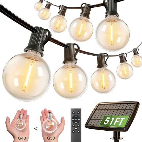 addlon 50FT Solar String Lights for Outside G50 Waterproof with USB Port Solar Patio Lights Outdoor Solar Powered LED Bulbs 3 Light Modes for Backyard