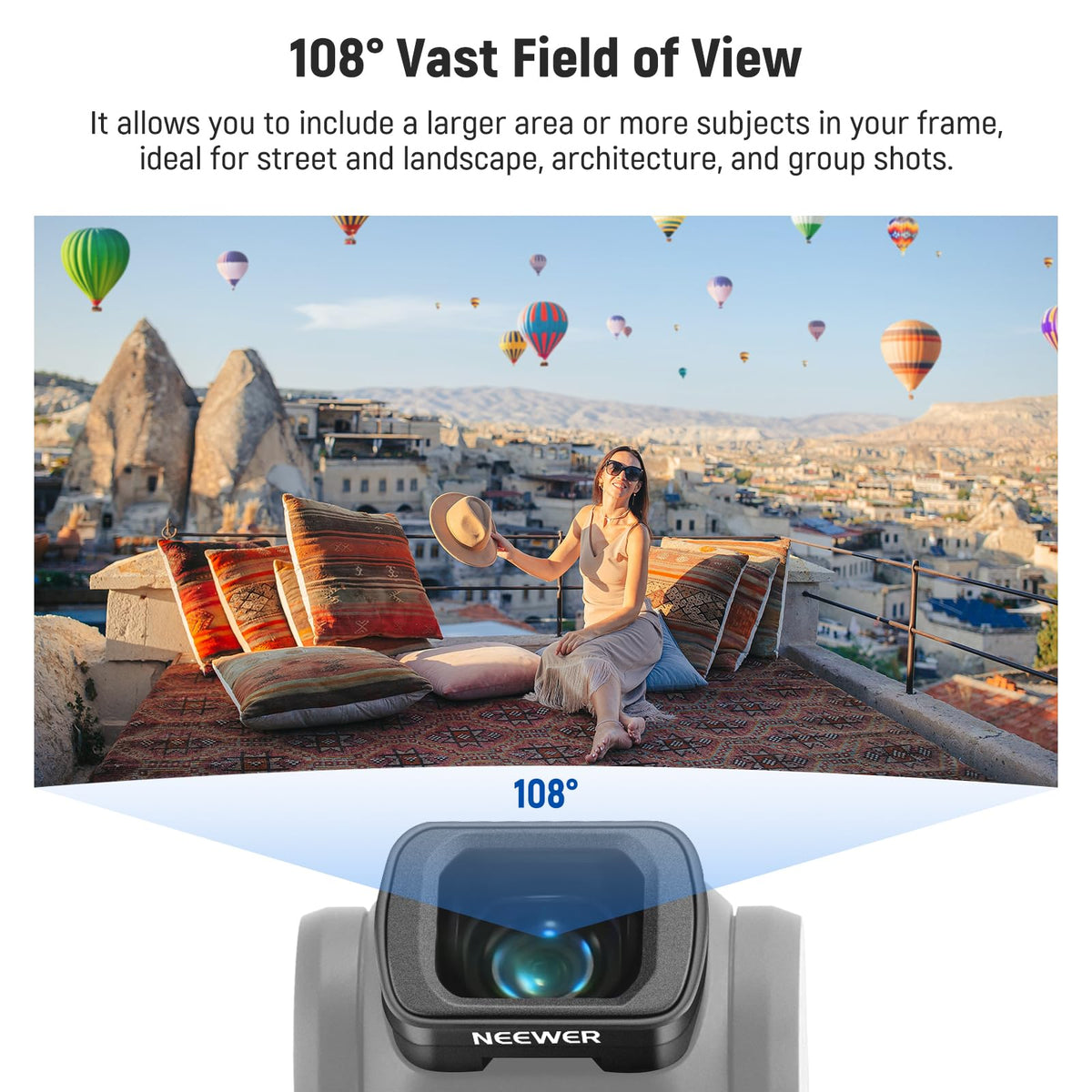 NEEWER 1/4 Black Diffusion Filter & Wide Angle Lens Compatible with DJI Osmo Pocket 3 Creator Combo Accessories, 108° FOV, Dreamy Cinematic Effect
