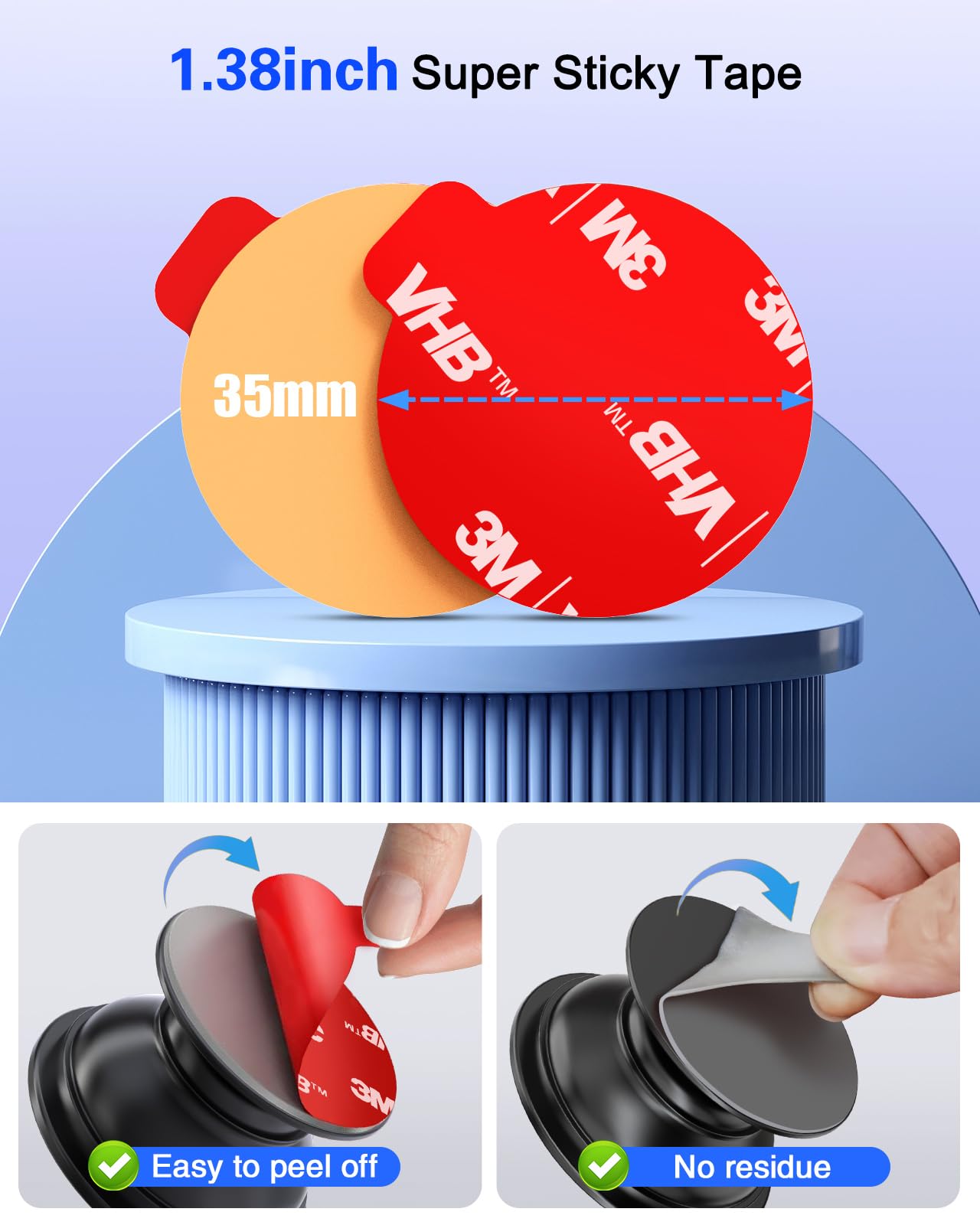 volport Sticky Adhesive Pads for Pops Socket Base: 5 Pcs 1.38" Strong Round Double Sided Replacement Sticker for Collapsible Phone Grip Stand, Very