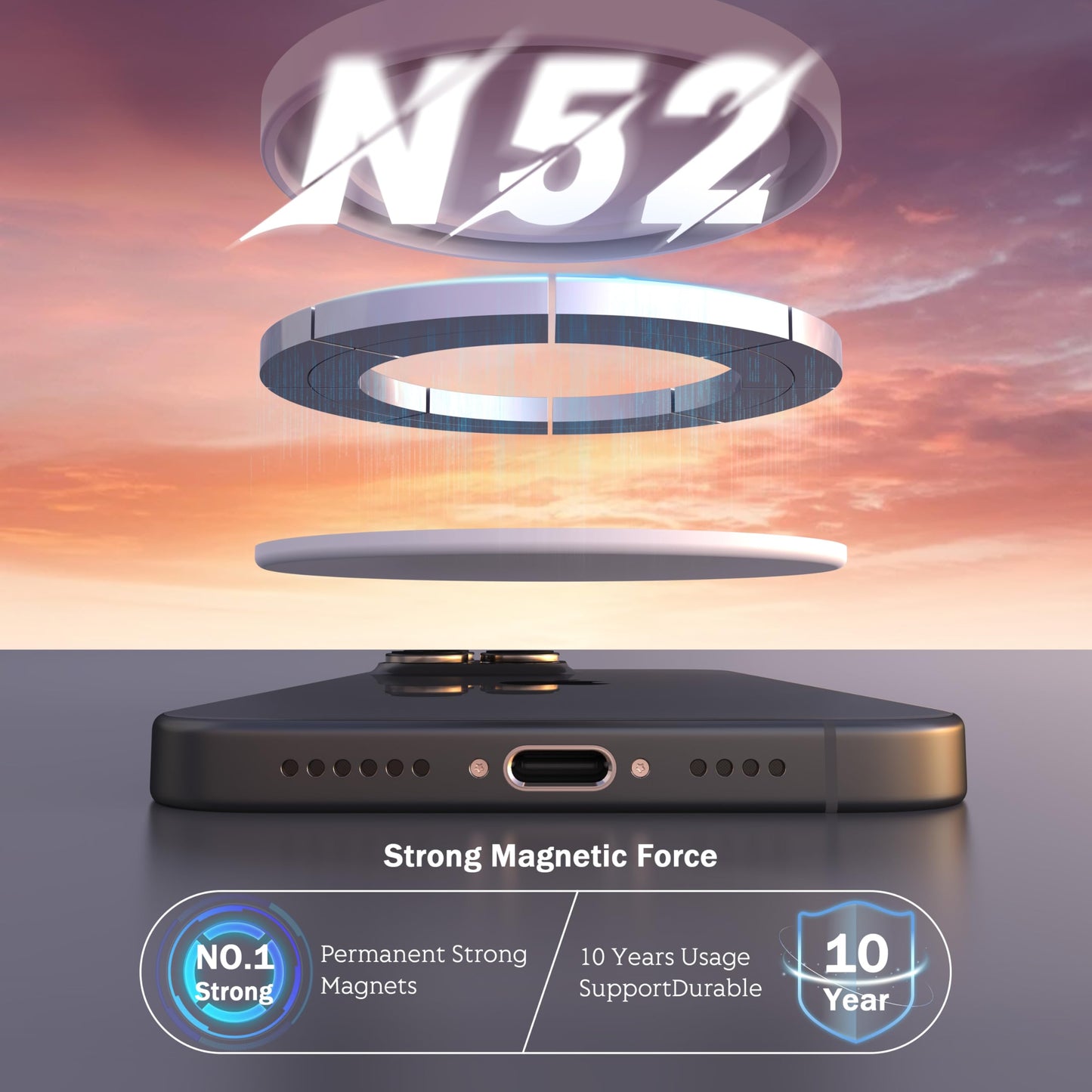 HZZADZXW Magnetic Phone Stand for MagSafe, Compatible for All Smartphones with Metal Ring, Height Adjustable Stand with 360° Rotation, Compatible