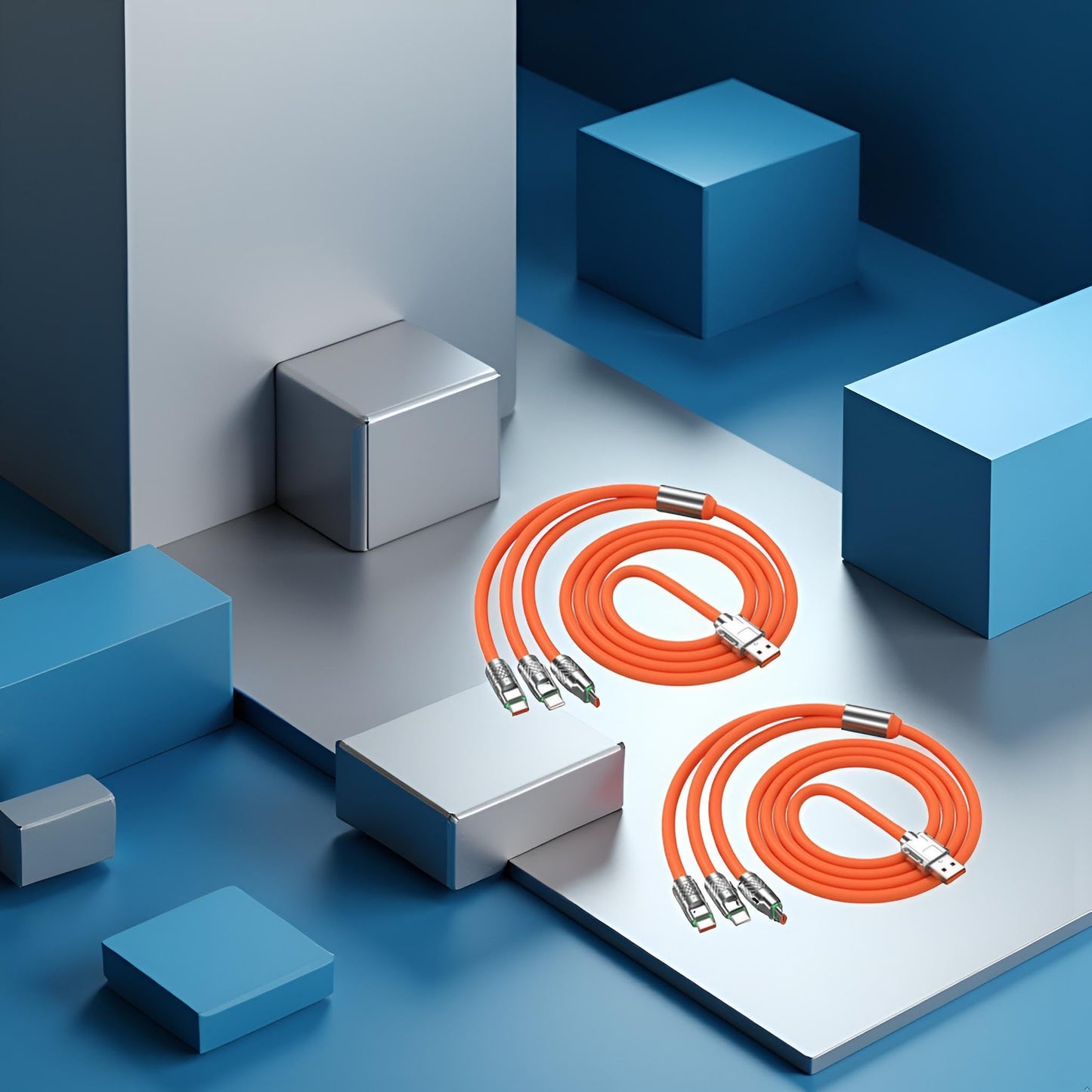 Calsgkspray 2Pcs Orange 3 in 1 Multi USB Cable 100W Multi Charger Cable Fast Charging Cable to Various Mobile Phones with Type-C/Android/Charging