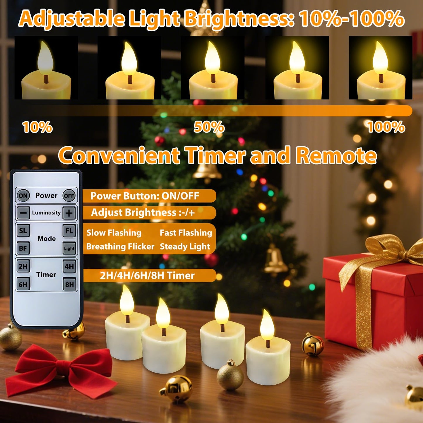 JNOEC Rechargeable Flickering Flameless Tea Lights, 16 Pcs Fake Electric Remote Control Candles with Timer, Safe & Realistic Flame Effect LED Candles