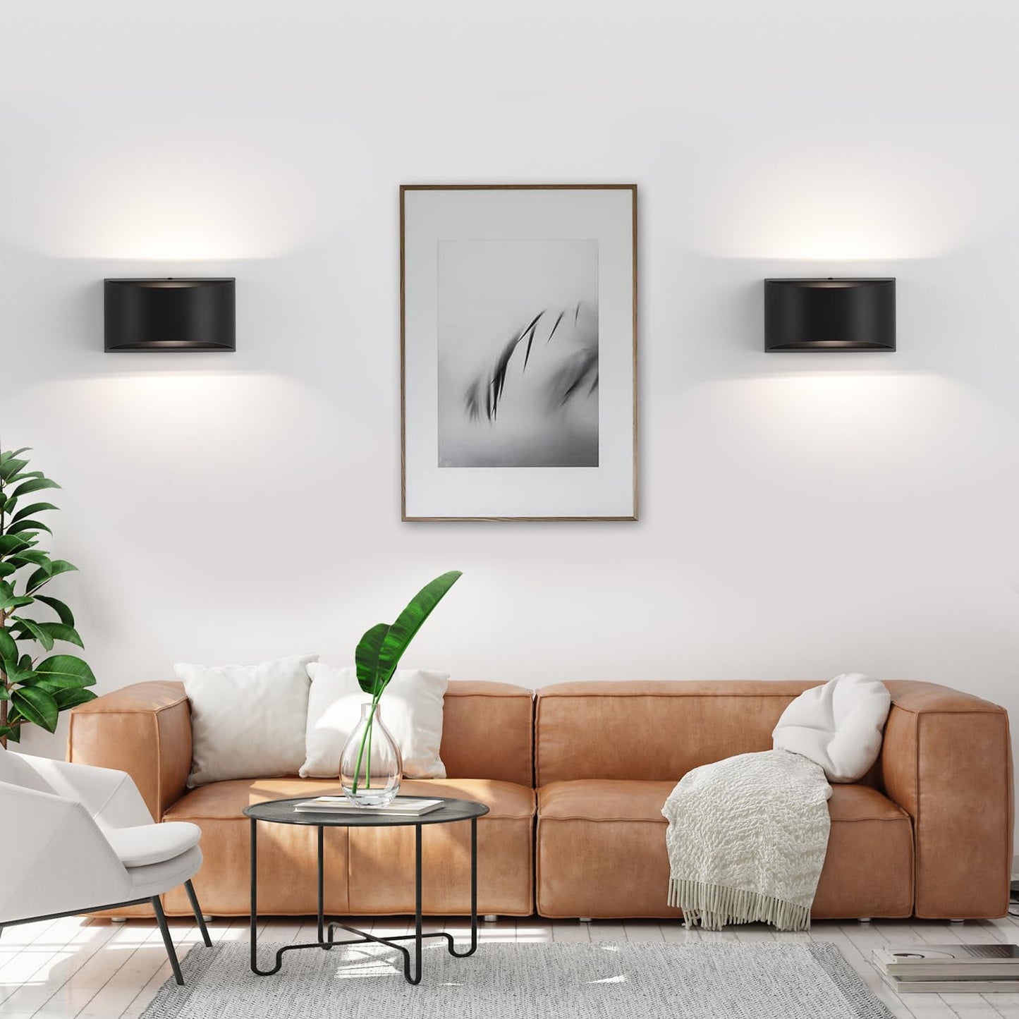SHIWEIDA Black Modern LED Wall Sconces,Hardwired Wall Sconces with 3 Color Dimmable Indoor Up and Down Wall Mount Light Hardwired Indoor Wall