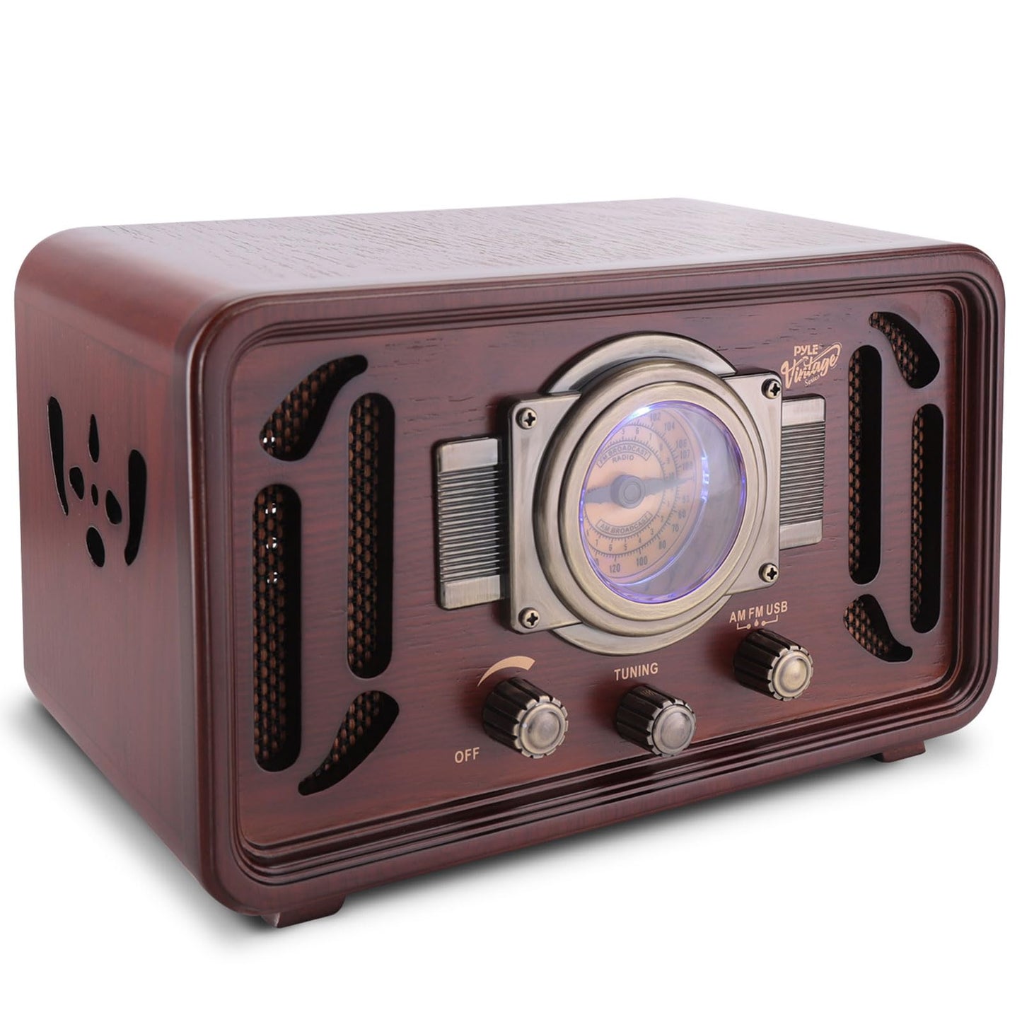 Pyle Retro Wireless Bluetooth Radio Speaker - Classic Vintage Style Audio Sound Receiver System w/Built-in Stereo Speakers, USB, SD Card Slot, AUX