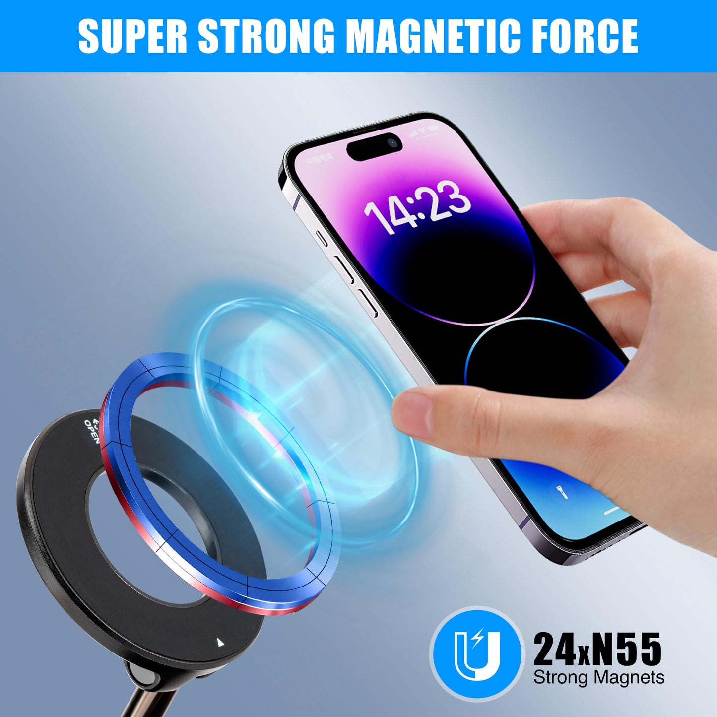 Ryvlan Carmount Vacuum Magnetic Phone Mount for Car- Magsafe Suction iPhone Stand, Content Creator Phone Holder & Car Mount, iPhone Holder