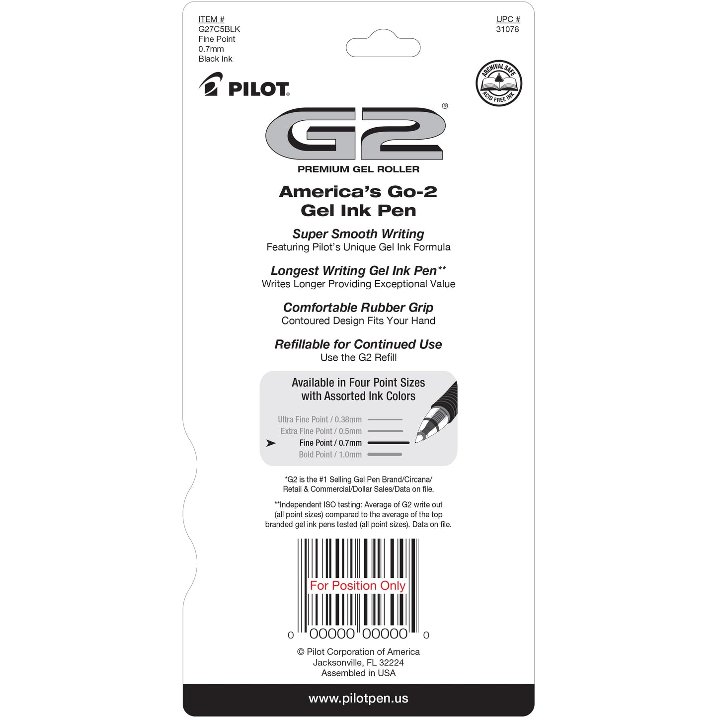 Pilot G2 Pens, Premium Refillable and Retractable Rolling Ball Gel Pens, Fine Point, 0.7mm, Black Ink, 5-Pack