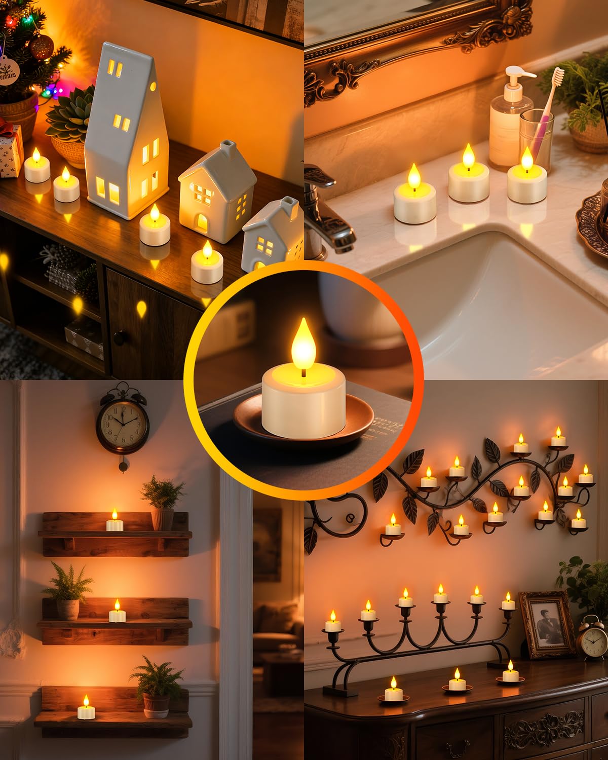 Yme Rechargeable Tea Lights Candles with Remote Timer, 12pcs Flameless Flickering LED Electric Tealights Candles with USB Cables for Home Lantern