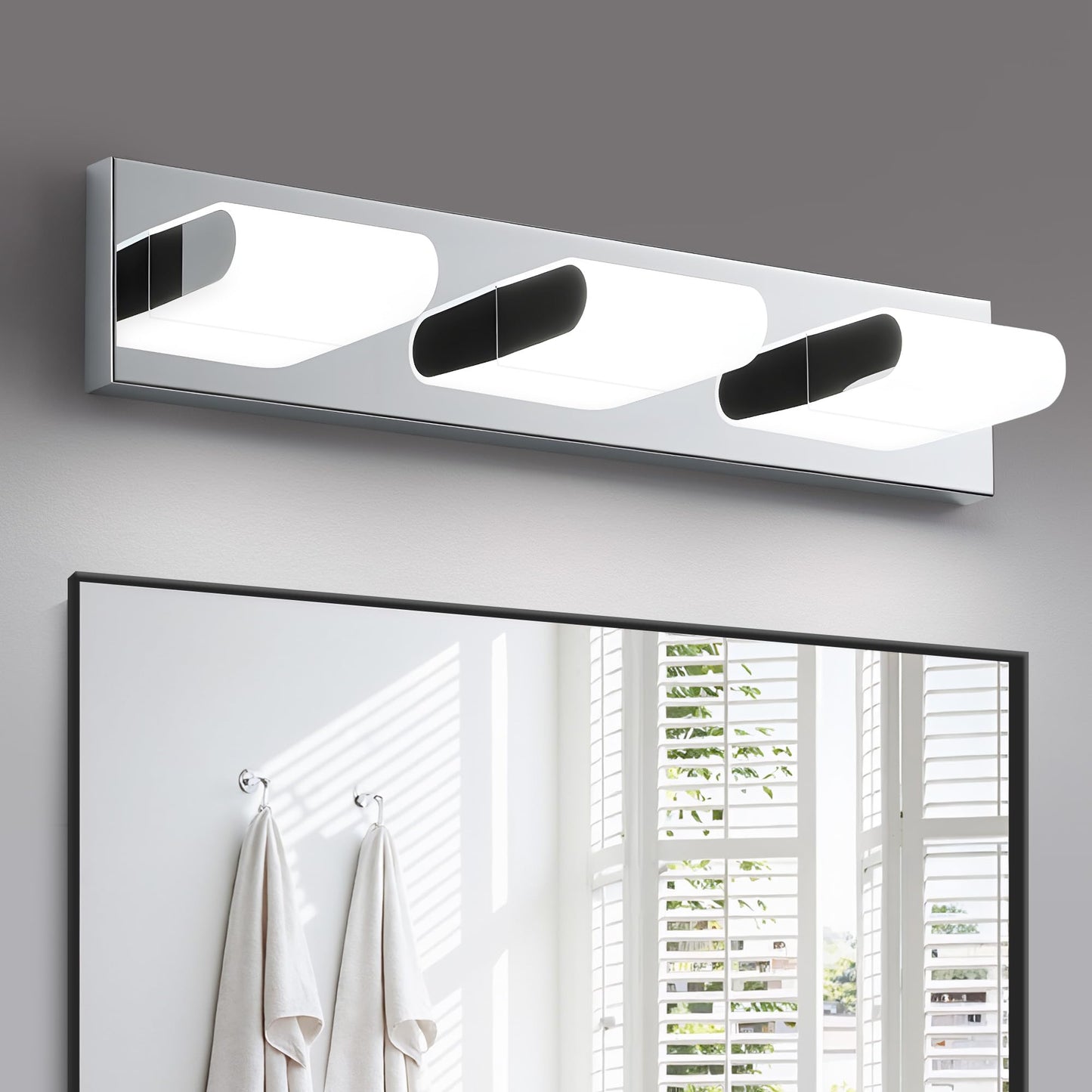 KDG LED Modern Bathroom Vanity Light Fixtures, 3 Lights Stainless Steels Silver 5000K Wall Lighting Over Mirror, Lights for Dressing Room, Bedroom