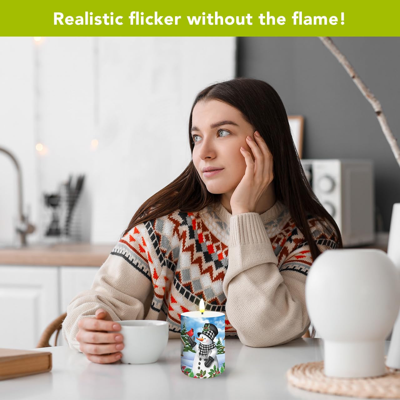 Briarwood Lane Winter Flameless Candle 6x3 Checkered Snowman Flameless Candle with Timer for Winter