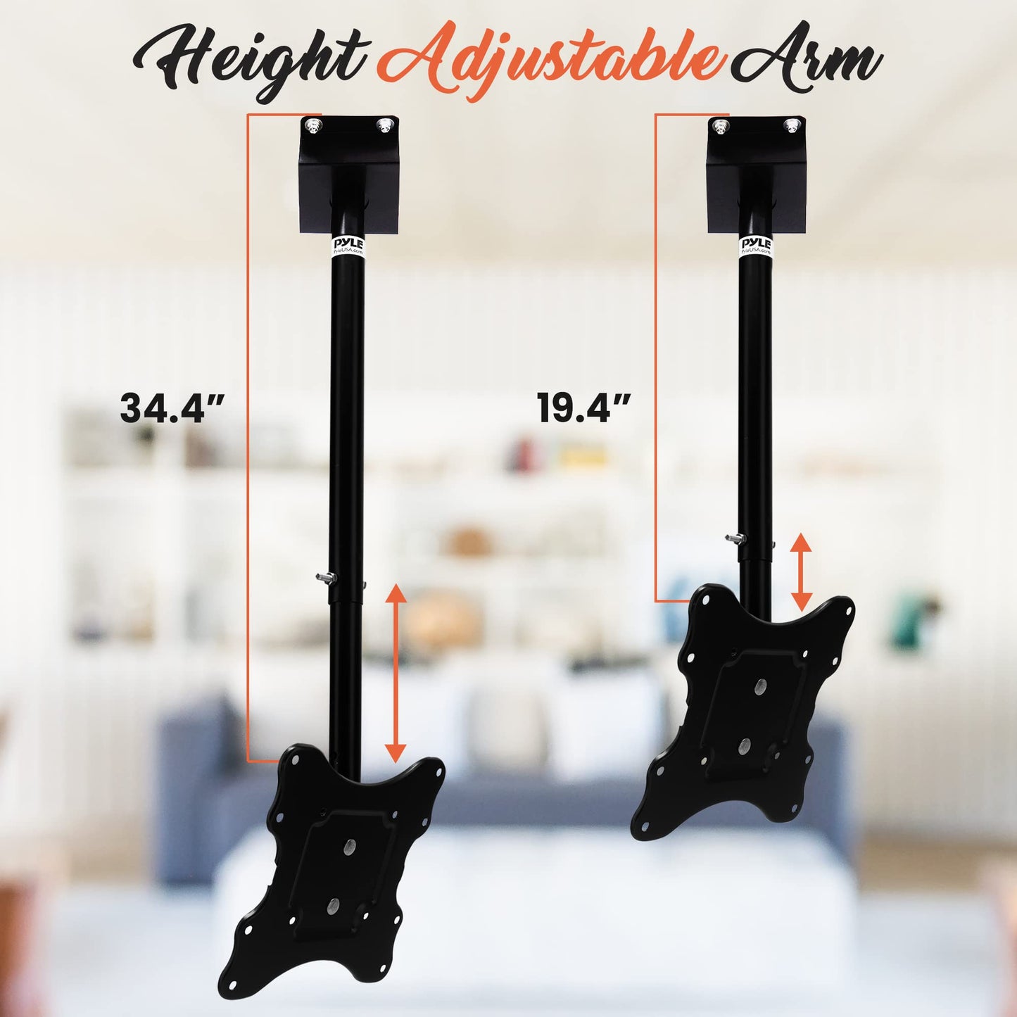 Pyle Universal TV Ceiling Mount for 23-42” Screens, Tilt & Swivel Adjustable, Height Adjustable Bracket, VESA Compatible, Heavy-Duty Mounting Hardware
