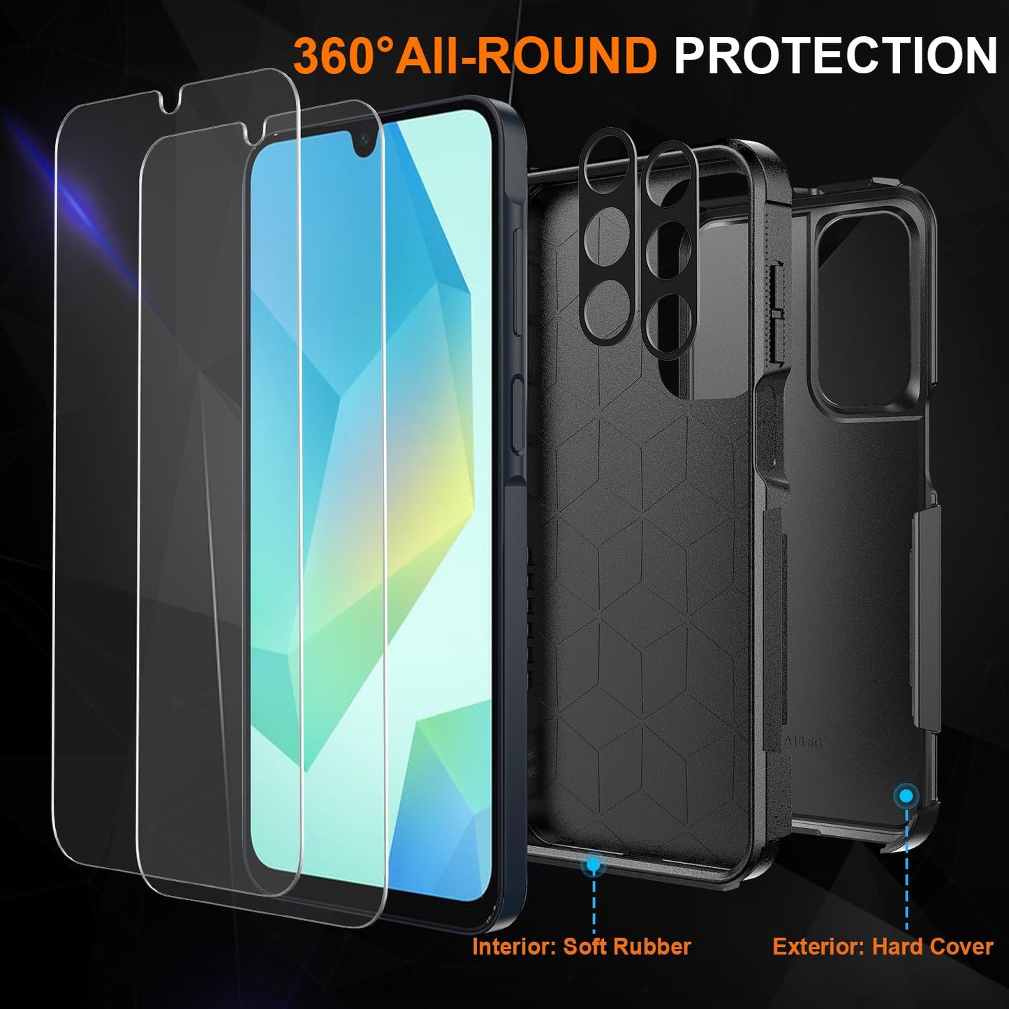 Ezanmull for Samsung Galaxy A16 5G Case with Slide Camera Cover + Screen Protector(2 Packs), Rotated Ring Kickstand Military Grade Shockproof