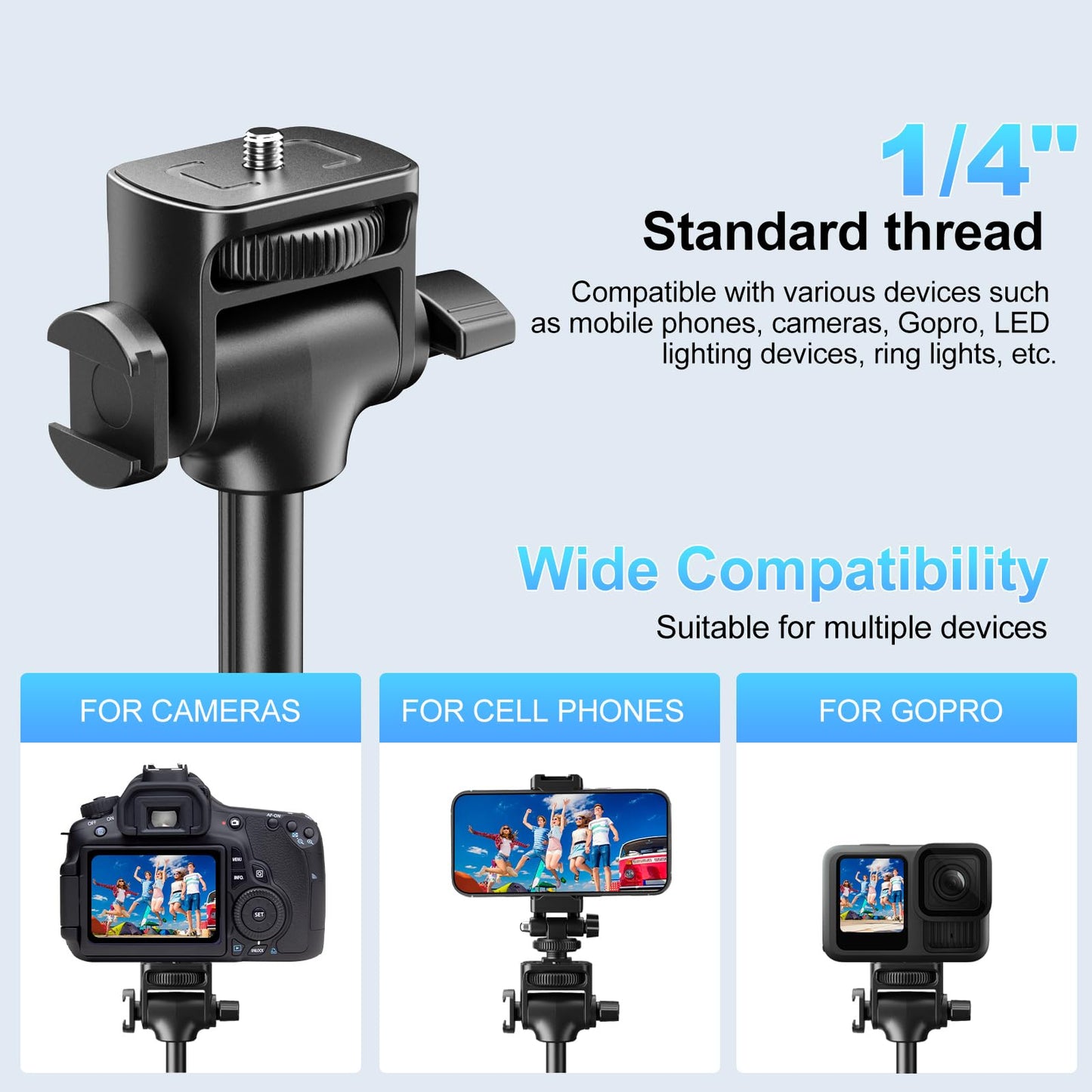 Fugetek 62" Professional Cell Phone Tripod, Ultra Stable 4 Leg Design, Bluetooth Remote, 100% All Aluminum Stick & Legs, Portable All in One, 360°