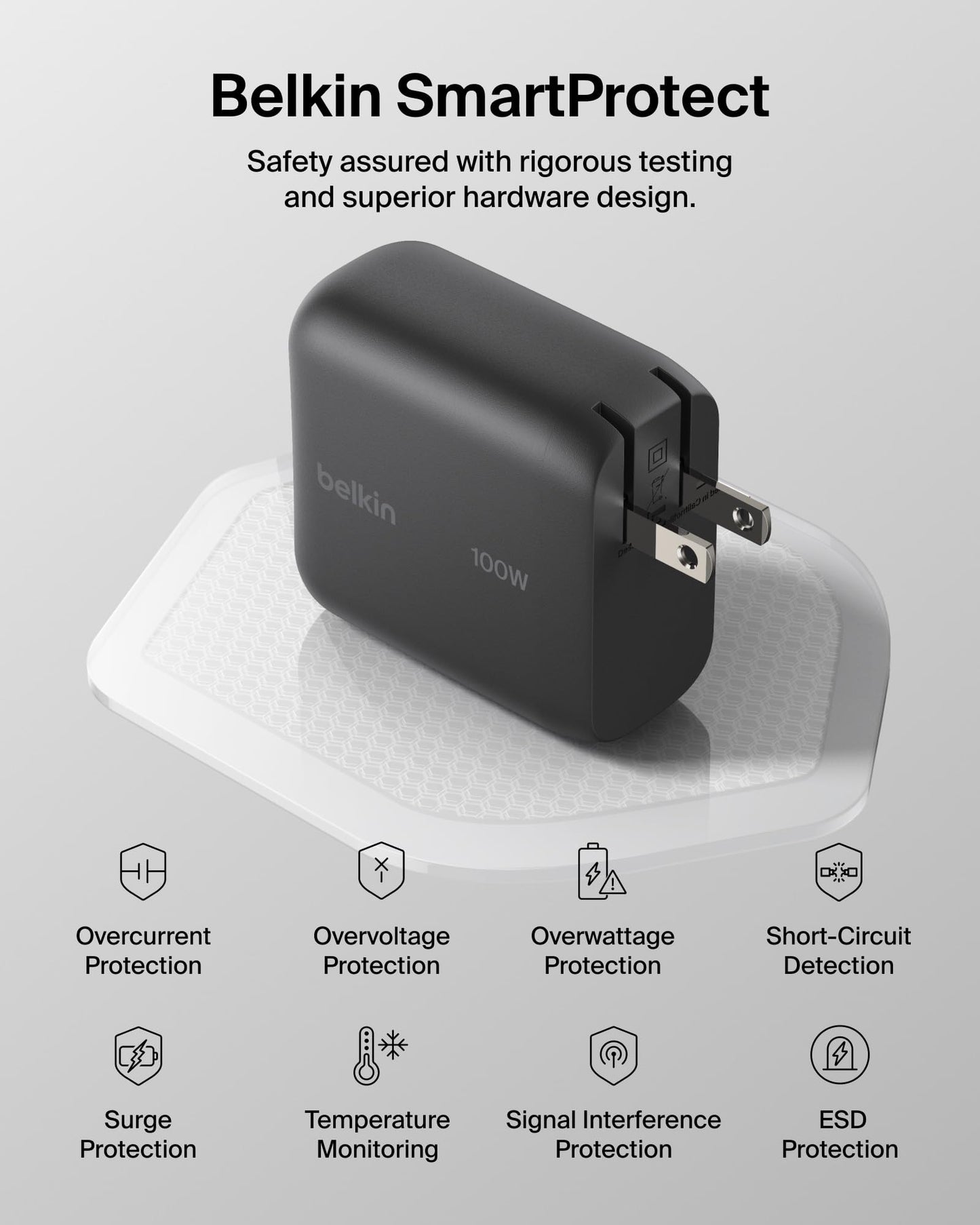Belkin USB C Wall Charger 100W - Compact GaN Charger for MacBook Pro/Air, Chromebook, Dell, iPad, Tablet, iPhone 17, Samsung Galaxy S26, AirPods - USB
