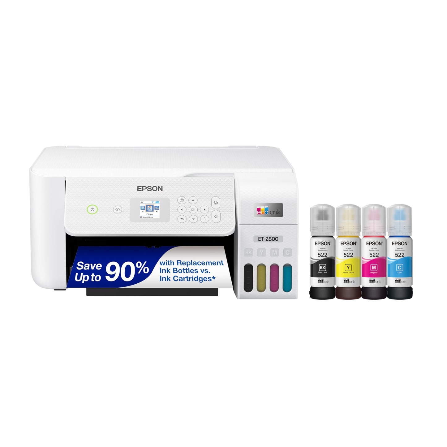 Epson EcoTank ET-2800 Wireless Color All-in-One Cartridge-Free Ink Supertank Printer with Scan and Copy for Home Use, White
