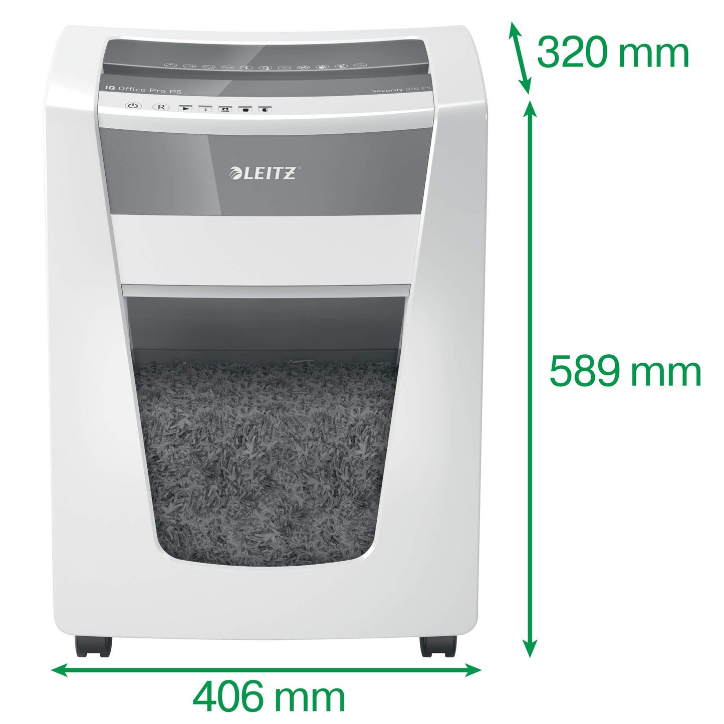 Leitz IQ Office Pro Chipper CH, Micro Cut, Safety Level P5, Capacity 15 Sheets, 30 Litre Waste Bin, Swiss Plug, White, 80052000
