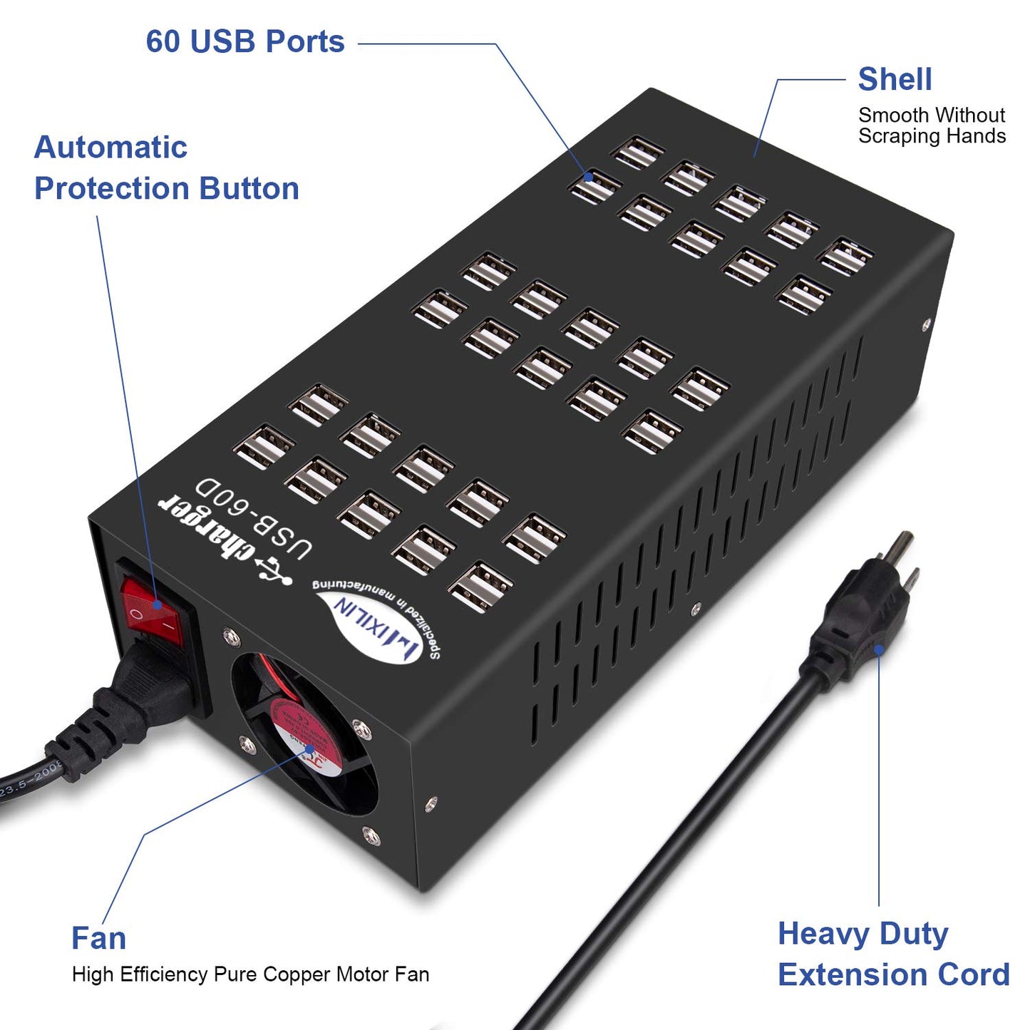 60 Ports USB Charging Station with Intelligent Protection, Multi-Port USB Charging Station Organizer for Hotel School Shopping Malls