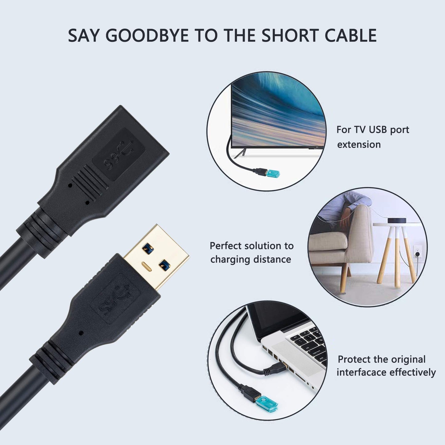 Hftywy USB Extension Cable 1.6ft, USB 3.0 Extender Male to Female Cord High Data Transfer Compatible with Webcam,USB Keyboard,Flash Drive,Hard