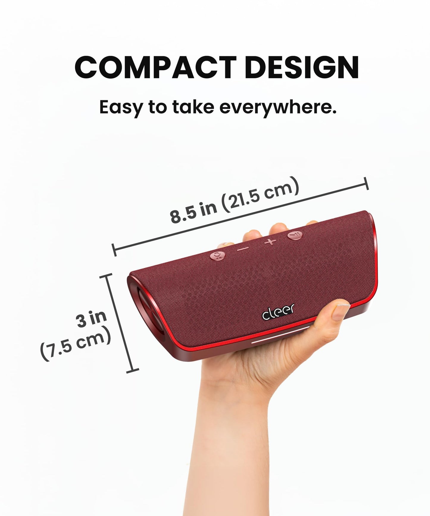 Cleer Scene Portable Bluetooth Speaker,IPX7 Waterproof,Powerful Sound and Deep Bass,Built-in Echo and Noise Canceling Microphone,12 Hours Battery,for