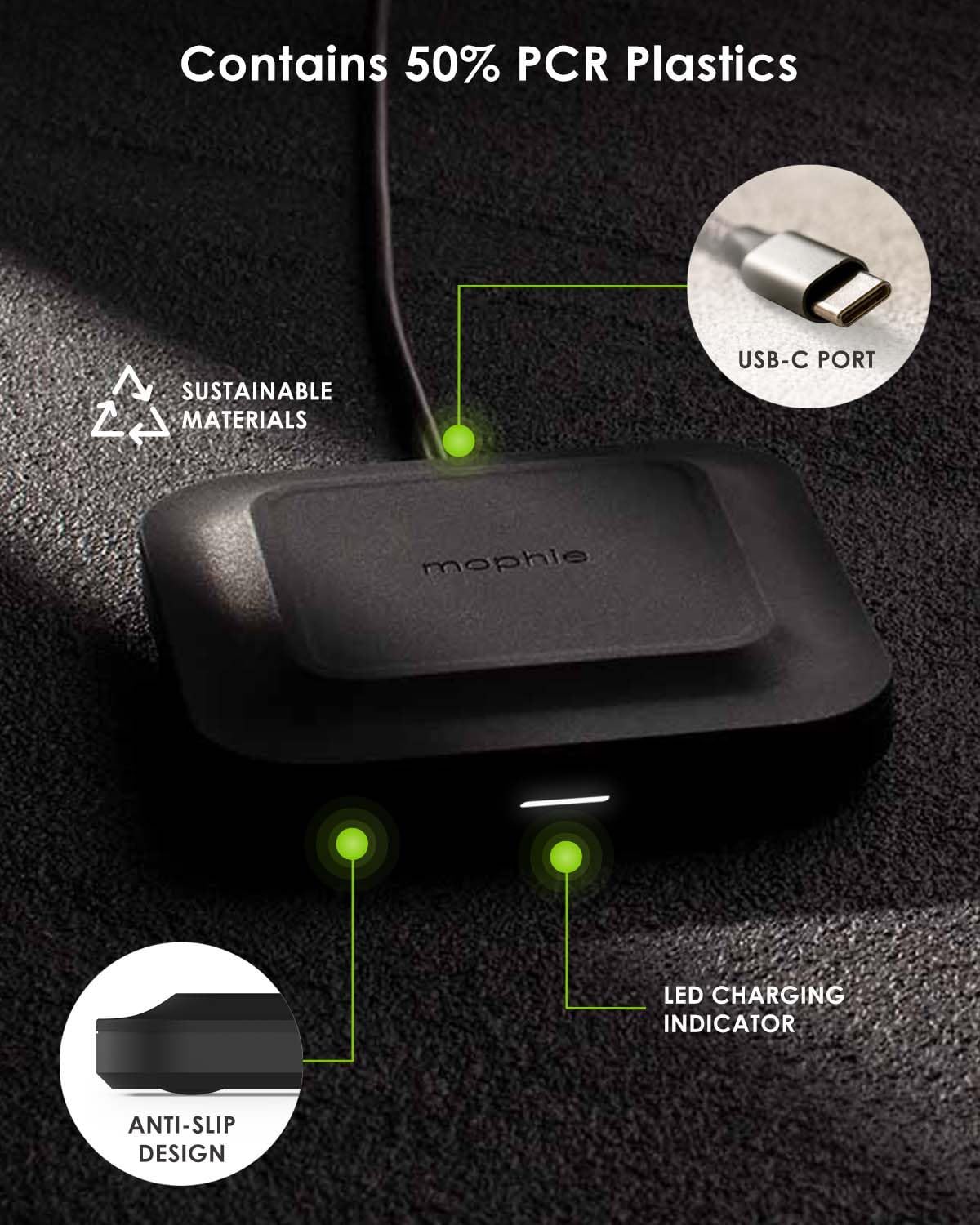 Mophie Universal Wireless Charge Pad - 15W Fast Charging for Qi-Enabled Devices, iPhone, Google Pixel, Samsung Galaxy - Desktop & Nightstand Essential