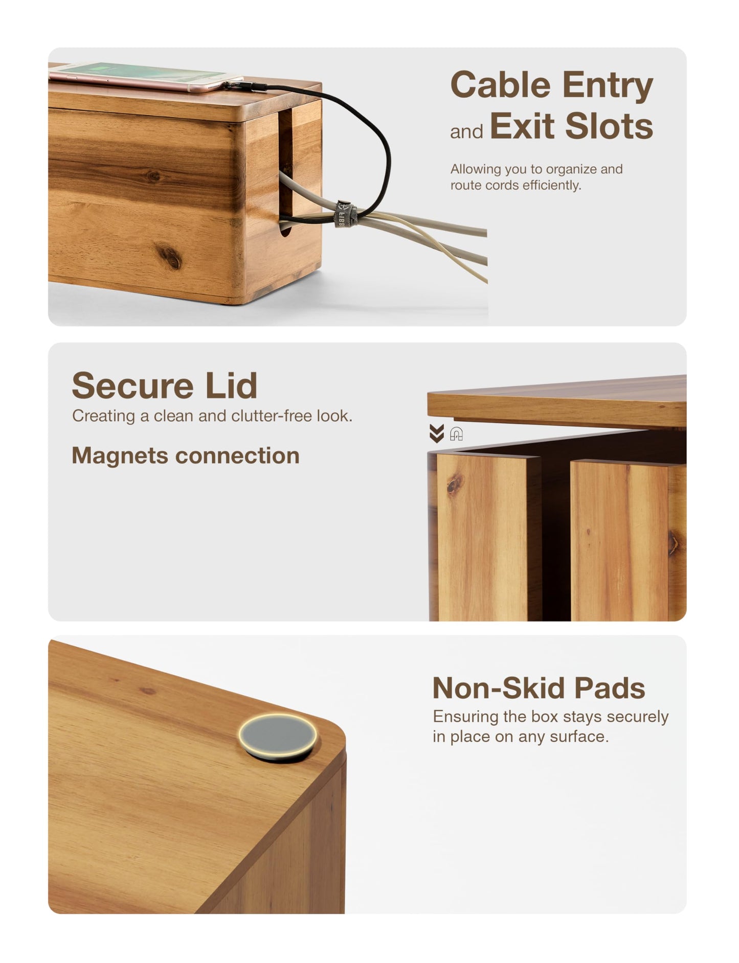 TIDITA Acacia Wood Cable Management Box Round Edge - 16" L Wooden Cable Organizer Box for Electrical Hiding Cord Management - Power Strip Hider Cable