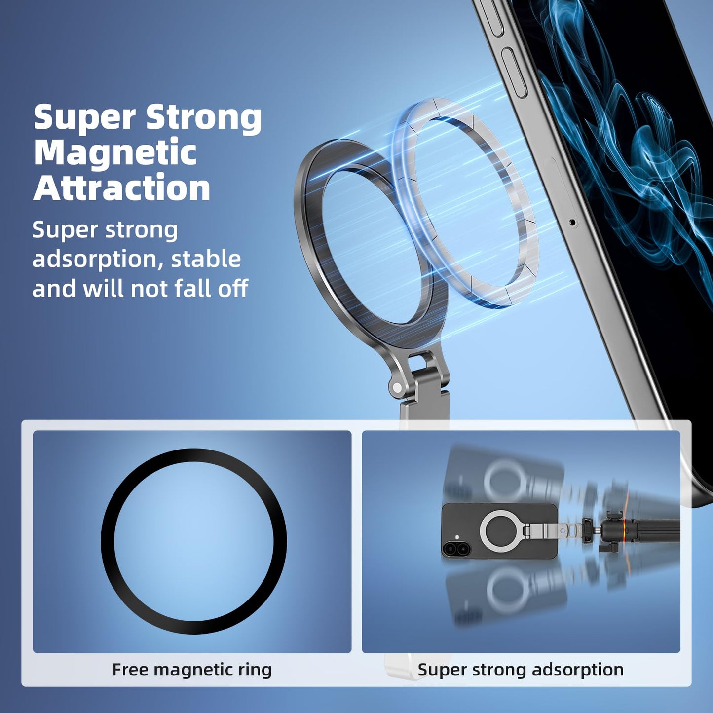 Phone Tripod Holder Mount for MagSafe, Aluminum Magnetic Mount Adapter with 1/4” Screw Hole, Cold Shoe for iPhone 17 16 15 14 13 Series for Samsung