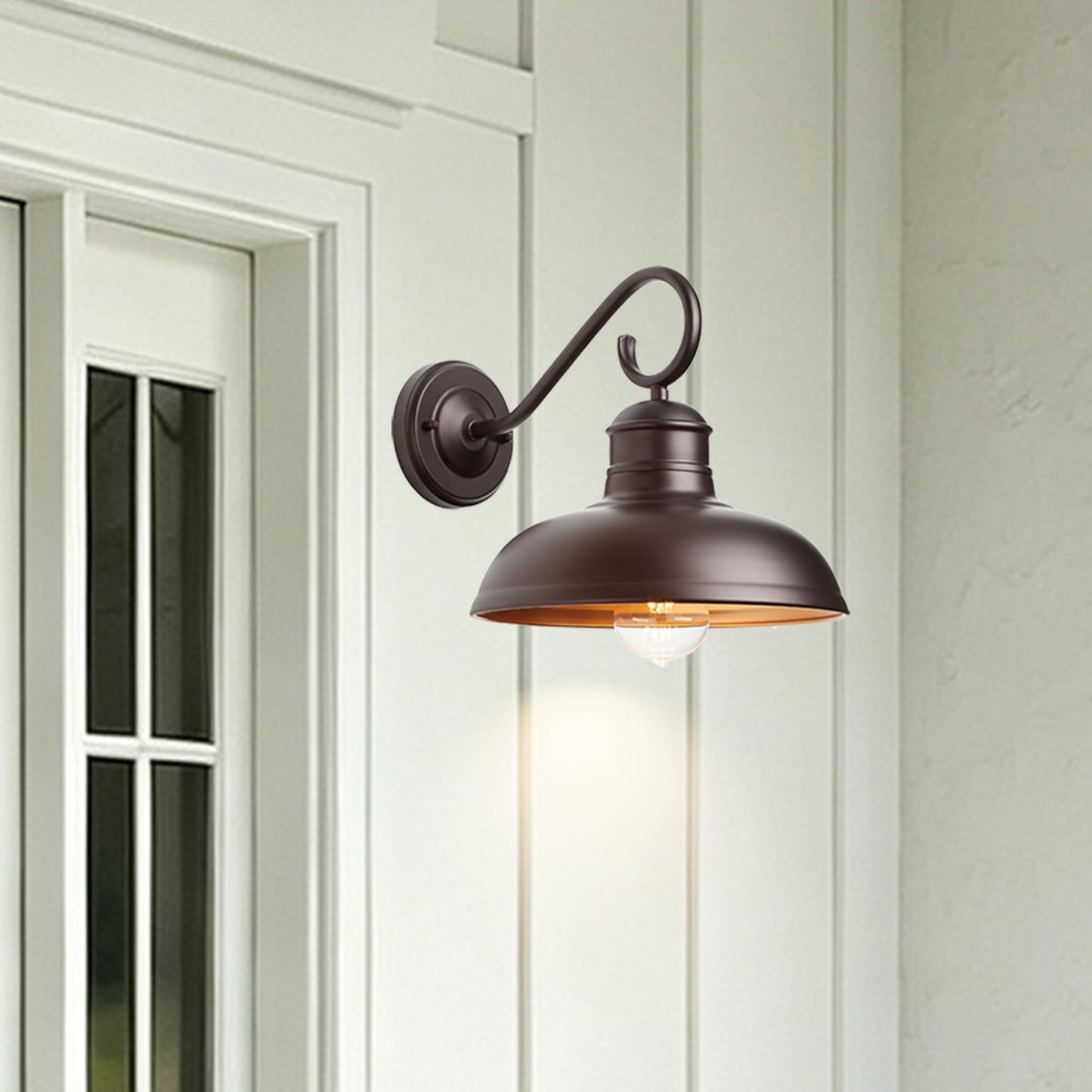 GOLDHILL 10 Inch Farmhouse Gooseneck Barn Light with Gold Interior 1 Pack, Oil Rubbed Bronze Rustic Outdoor Wall Sconce for Garage Porch Bathroom