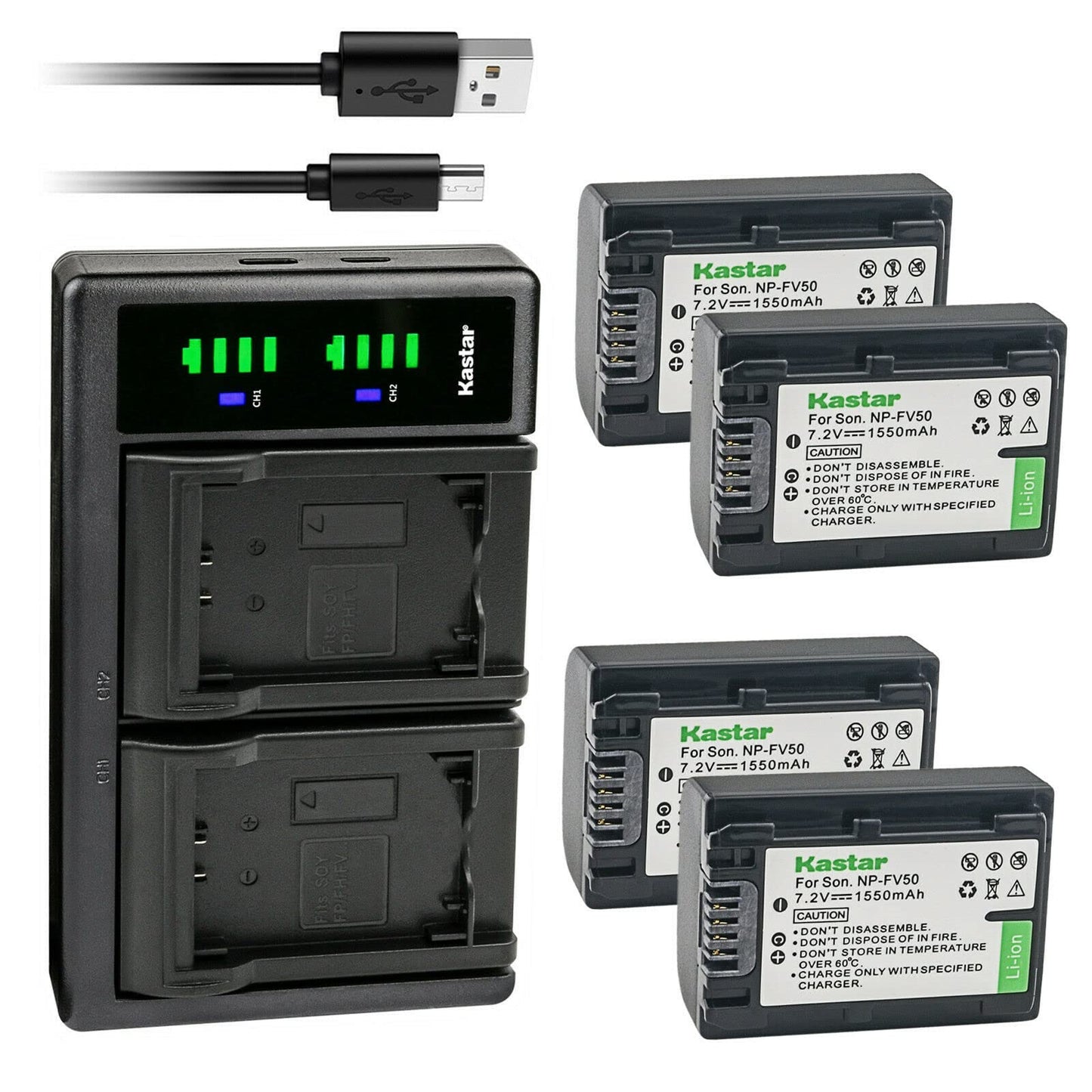 Kastar 4-Pack Battery and LTD2 USB Charger Replacement for Sony HDR-CX350, HDR-CX360, HDR-CX370, HDR-CX380, HDR-CX390, HDR-CX400, HDR-CX410
