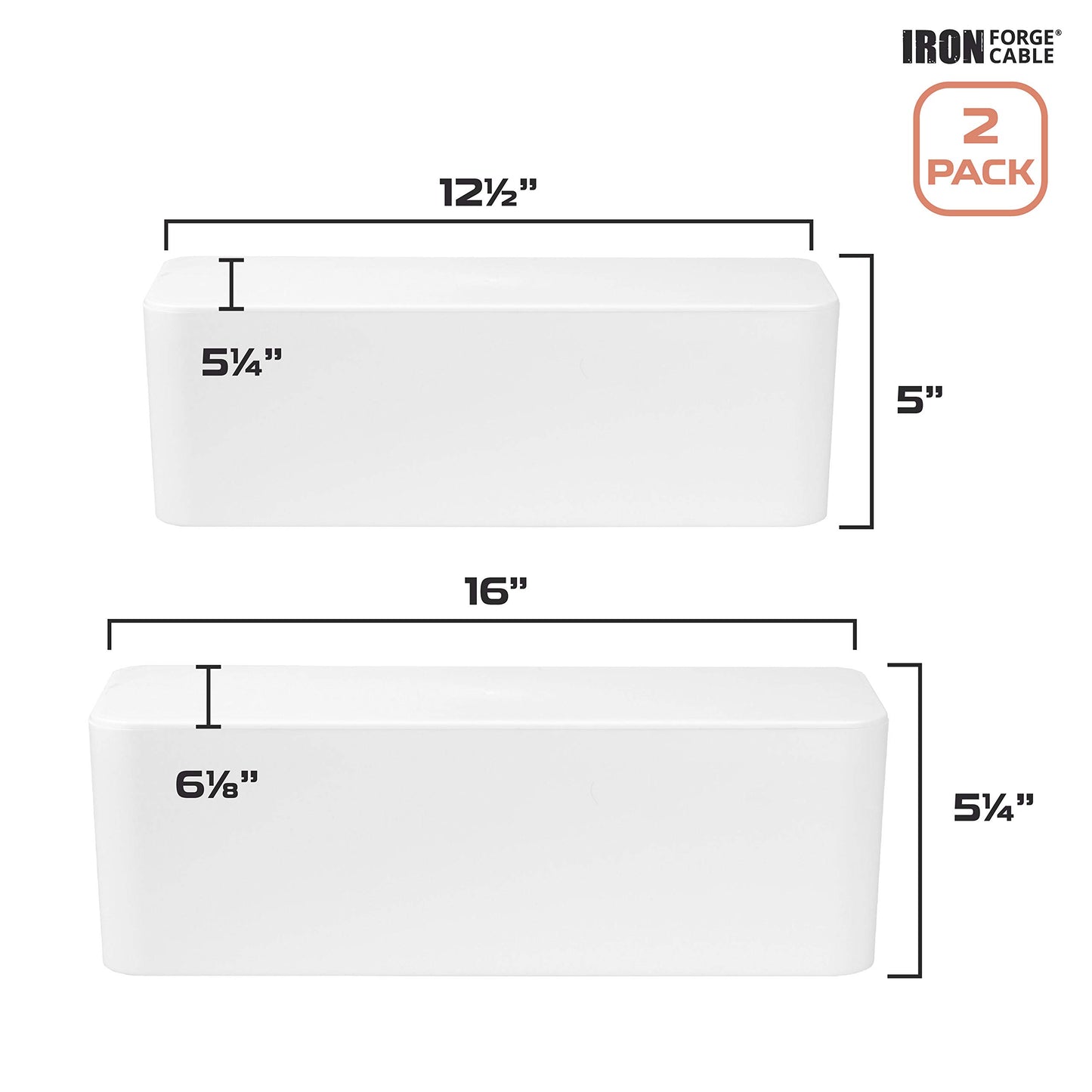 Iron Forge Cable Cable Management Box, 2 Pack - White Cord Organizer and Hider for Wires, Power Strips, Surge Protectors & More - Includes Sleeve