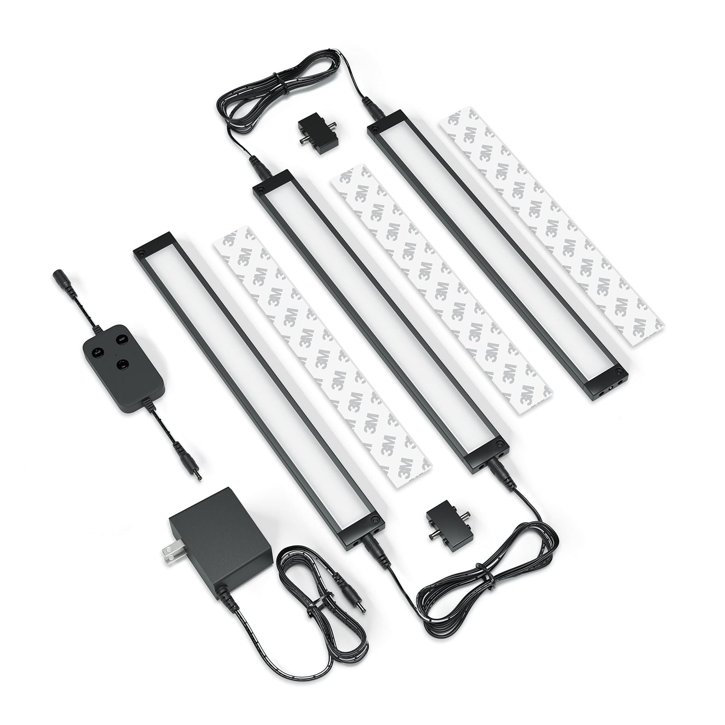 EShine 3 Pack 12 inch Black Smart Dimmable LED Under Cabinet Lighting Kit Compatible with Alexa, Google - Cool White (6000K)
