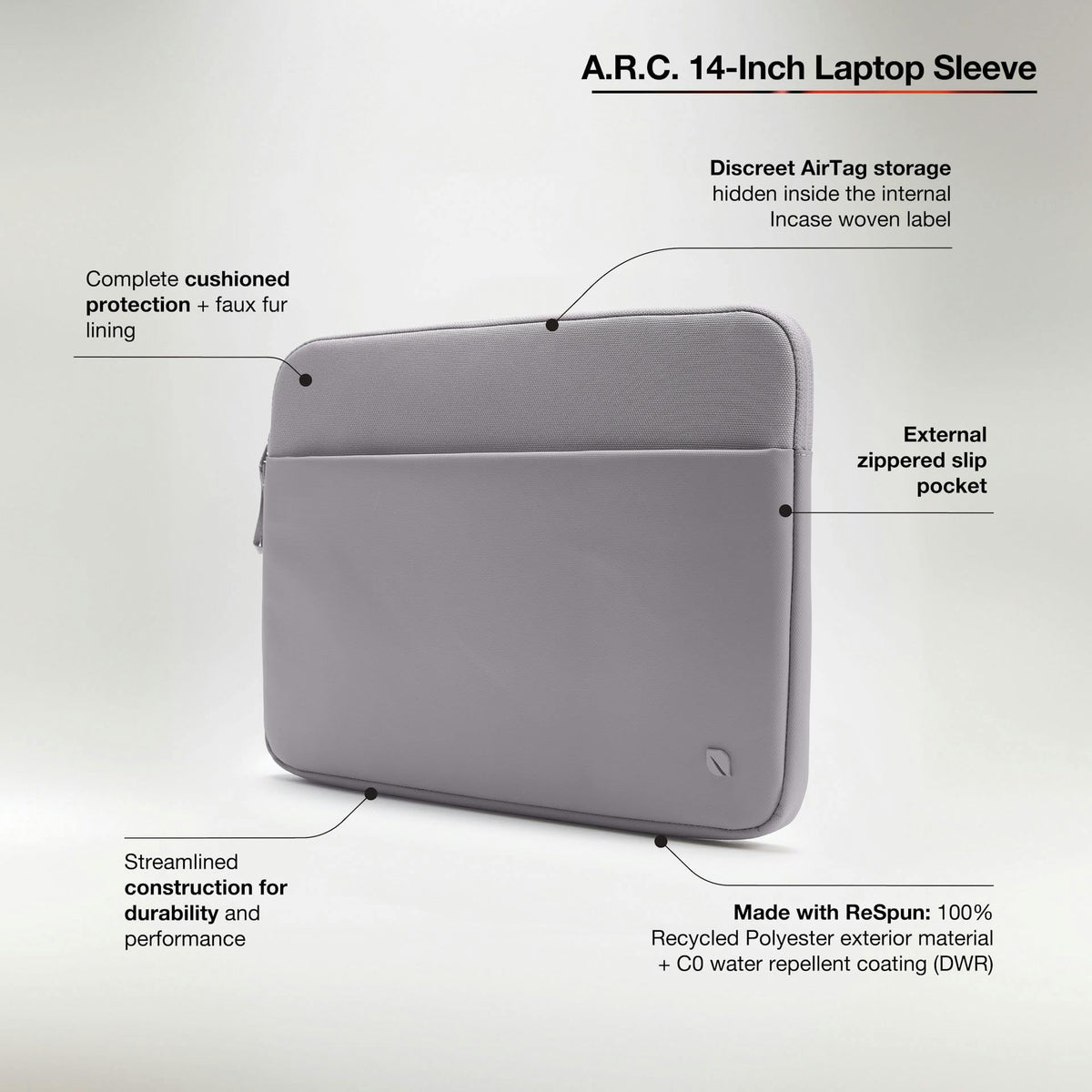 Incase A.R.C. Laptop Sleeve 14 Inch - MacBook Case with Faux Fur Lining, External Pocket - Fits MacBook Pro Air Lenovo Dell HP - Laptop Cover