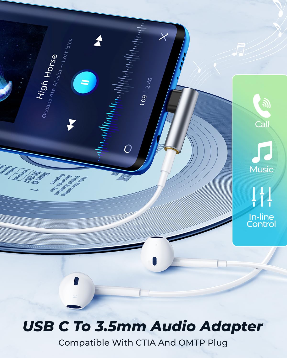 USB C to 3.5mm Audio Adapter, USB Type C to 3.5mm Female Headphone Jack Dongle Aux Adapter DAC Stereo HiFi Right Angle for iPhone 17 Air, iPhone 17