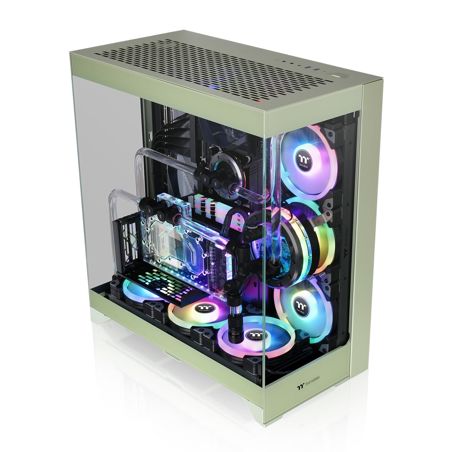 CTE E550 TG Matcha Green Mid Tower ATX Case; 3 Tempered Glass Panels; Hidden-Connector Motherboard Support; Three-Way VGA Installations; Dual Chamber