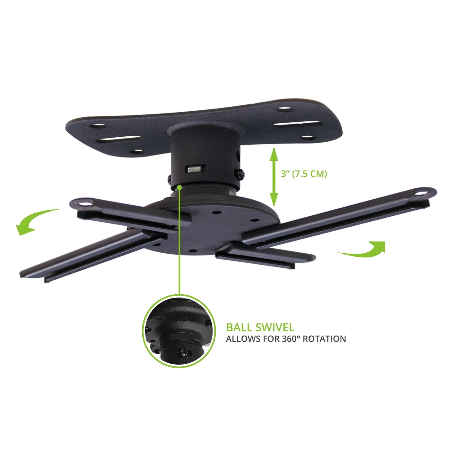 Kanto P101 Universal Projector Ceiling Mount | Solid Steel Construction | Easy to Install | Black