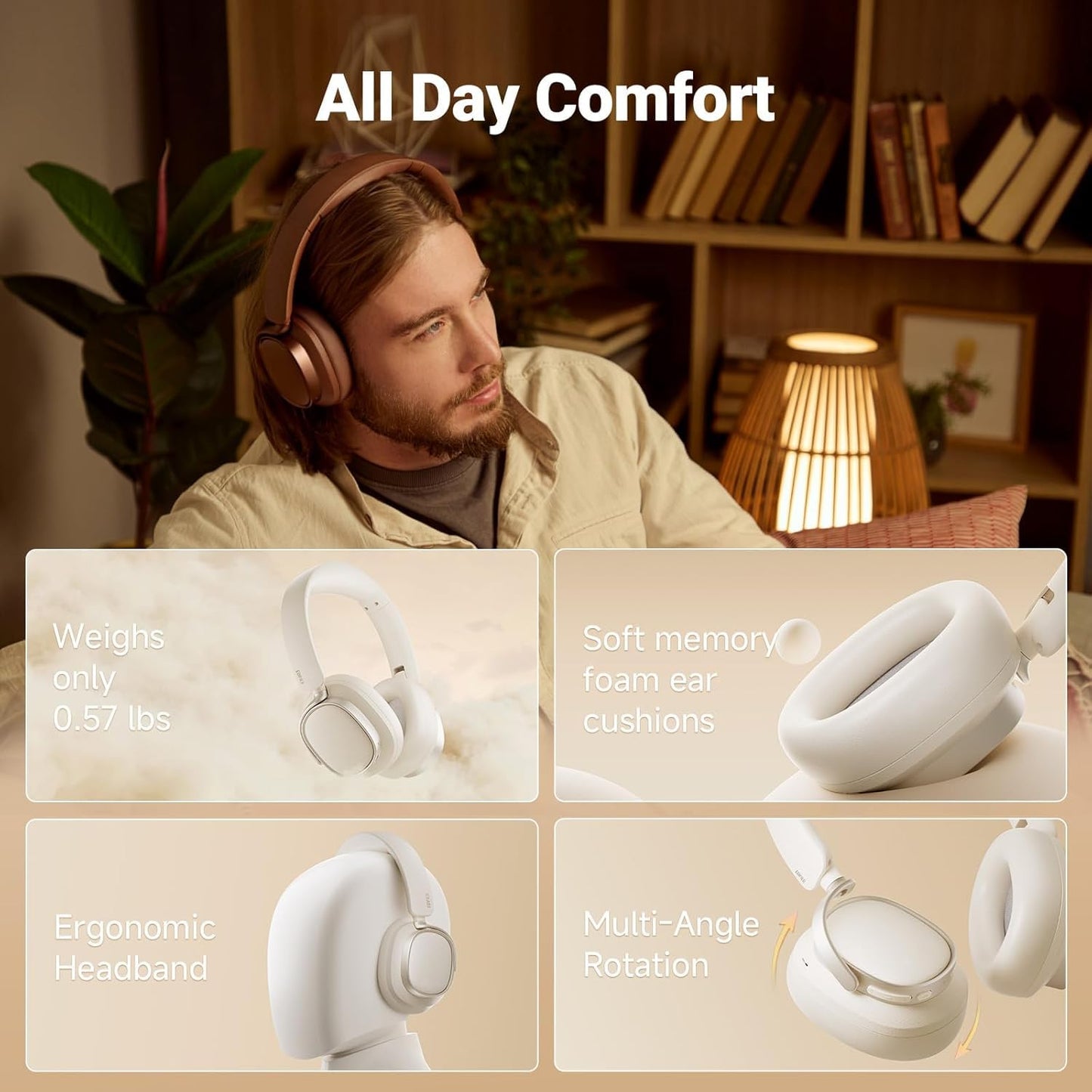 Edifier ES850NB Active Noise Cancelling Headphones, Over Ear Bluetooth Headset, 92H Playtime Wired & Wireless Hi-Res Audio Certified, Fast Charging…