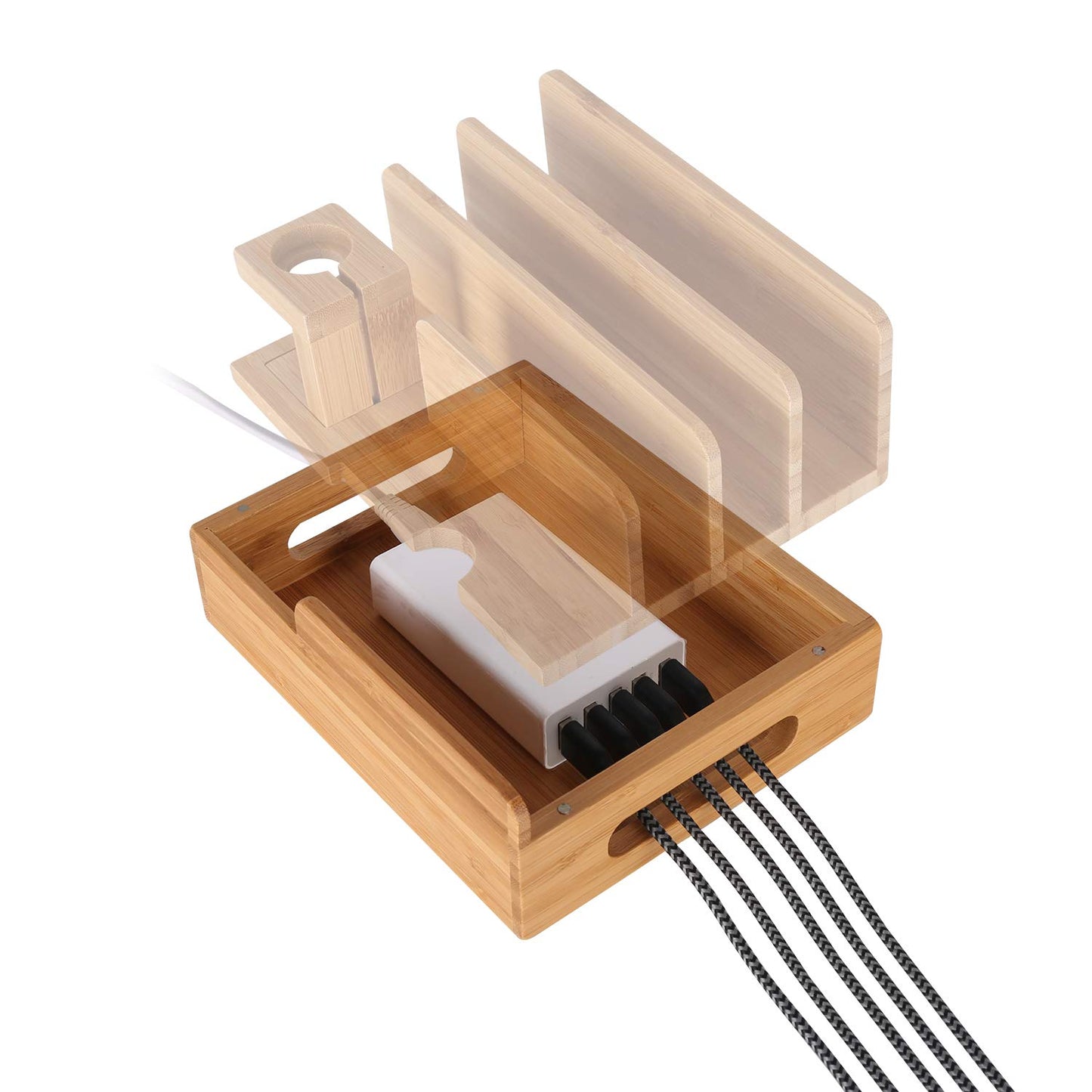 Bamboo Wood Multi-Device Desktop Charging Dock Station Charger Holder Cradle Charge Stand Compatible iPhone 16 15 14 13 Pro Max iPad Mini Pro Air